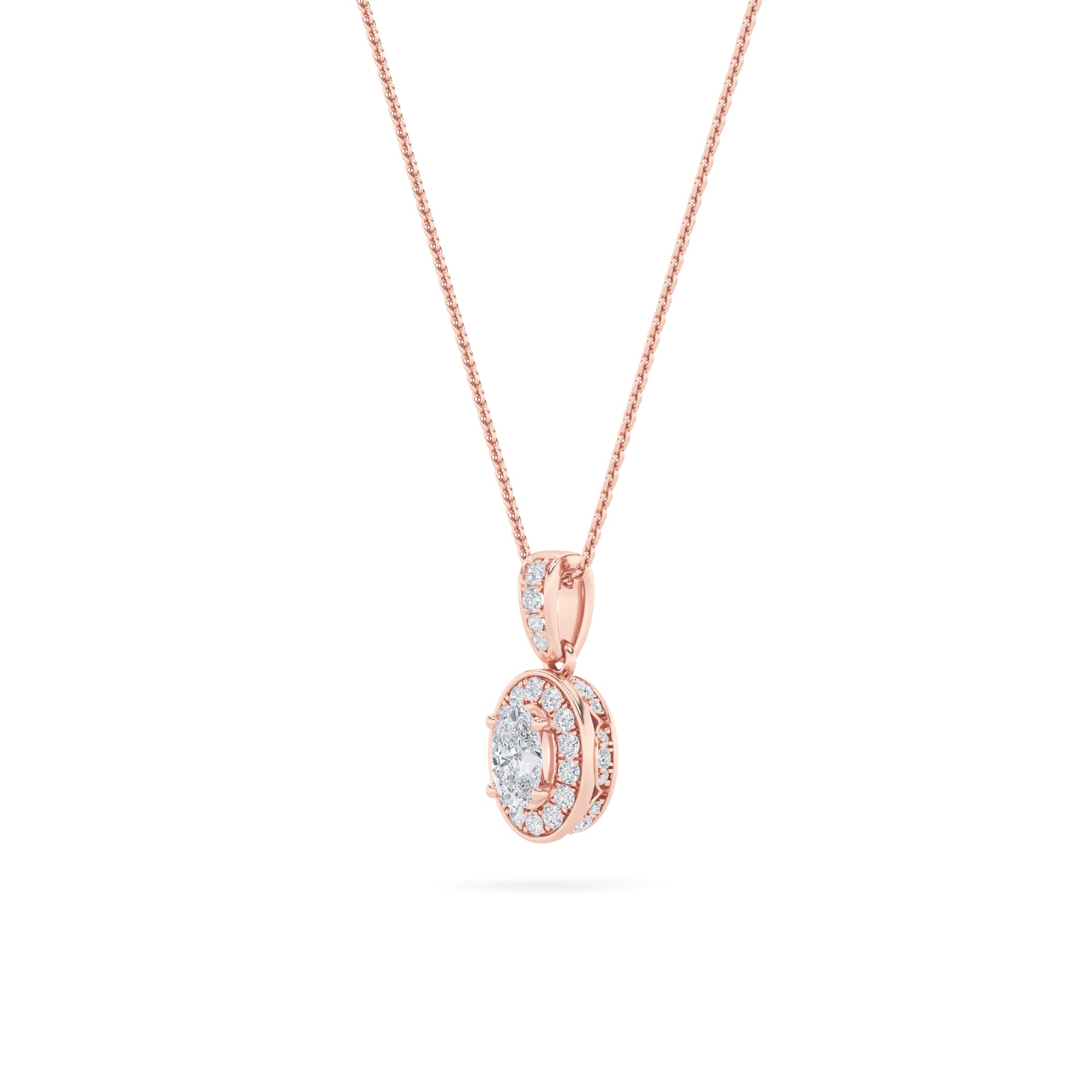 0.75CTW Oval Shaped Lab Grown Diamond (F/VS) Halo Pendant in 14K Gold