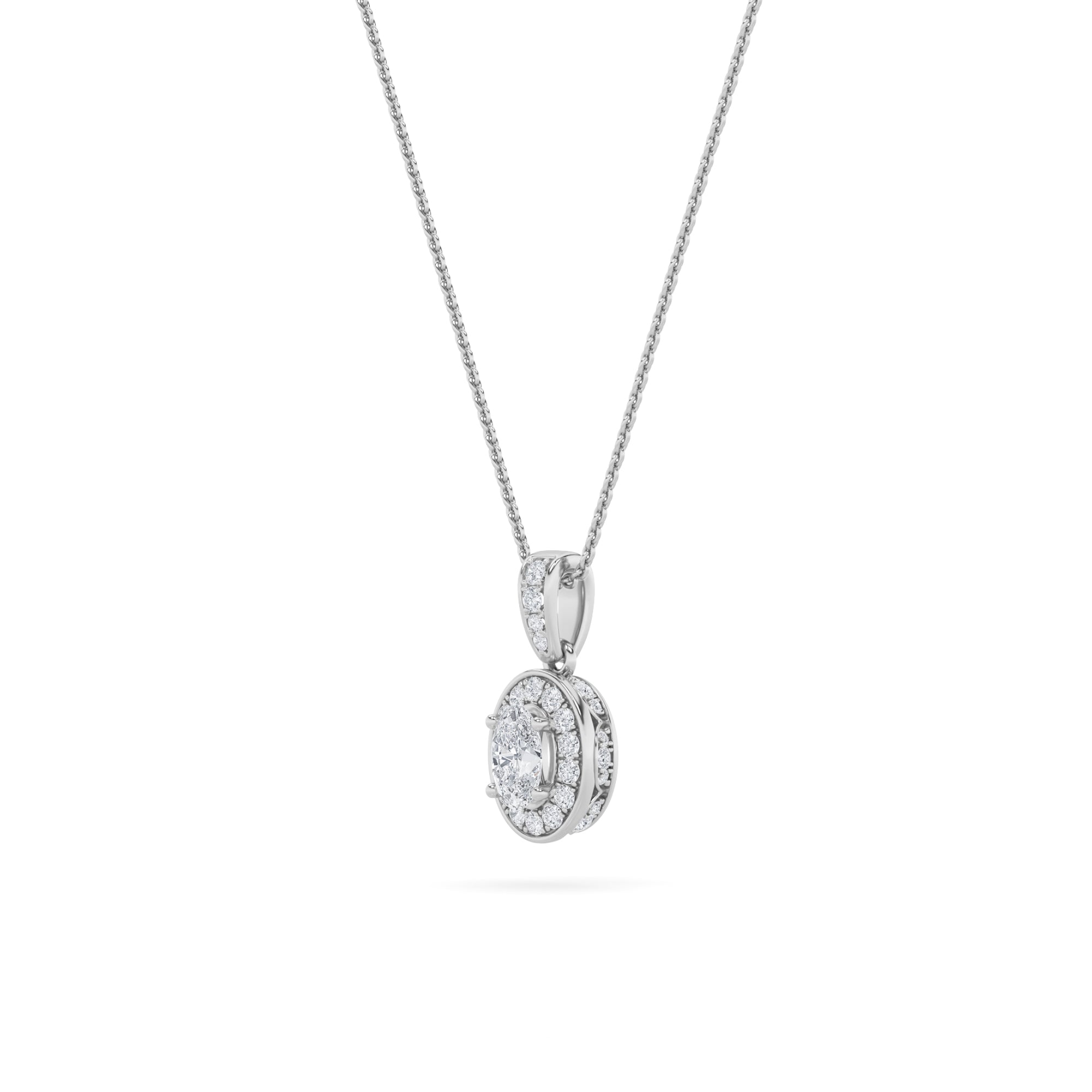 1.25CTW Oval Shaped Lab Grown Diamond (F/VS) Halo Pendant in 14K Gold