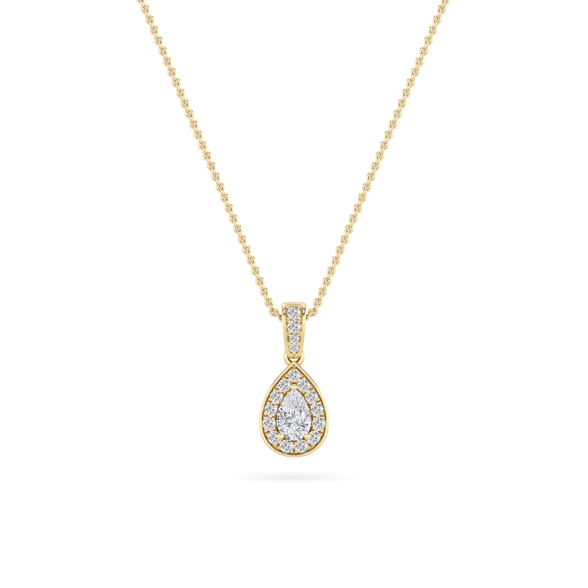 1.25CTW Pear Shaped Lab Grown Diamond (F/VS) Halo Pendant in 14K Gold