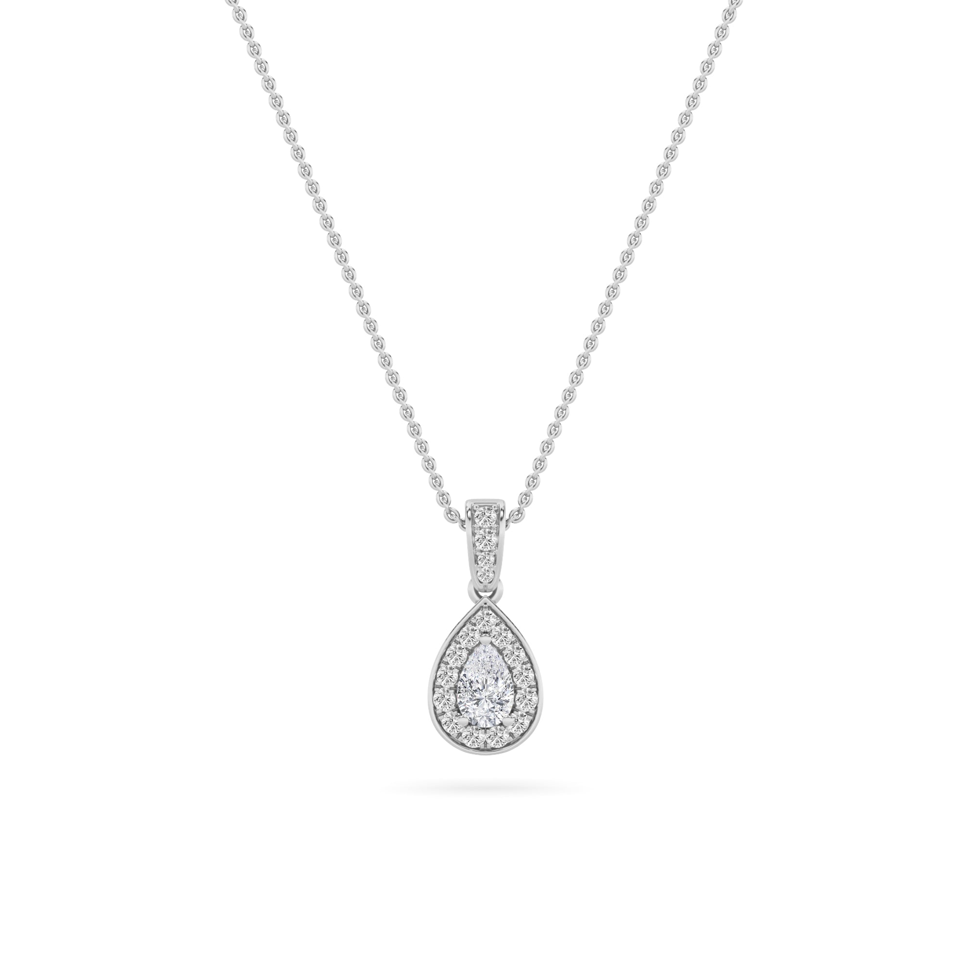 1.3CTW Pear Shaped Lab Grown Diamond (F/VS) Halo Pendant in 14K Gold