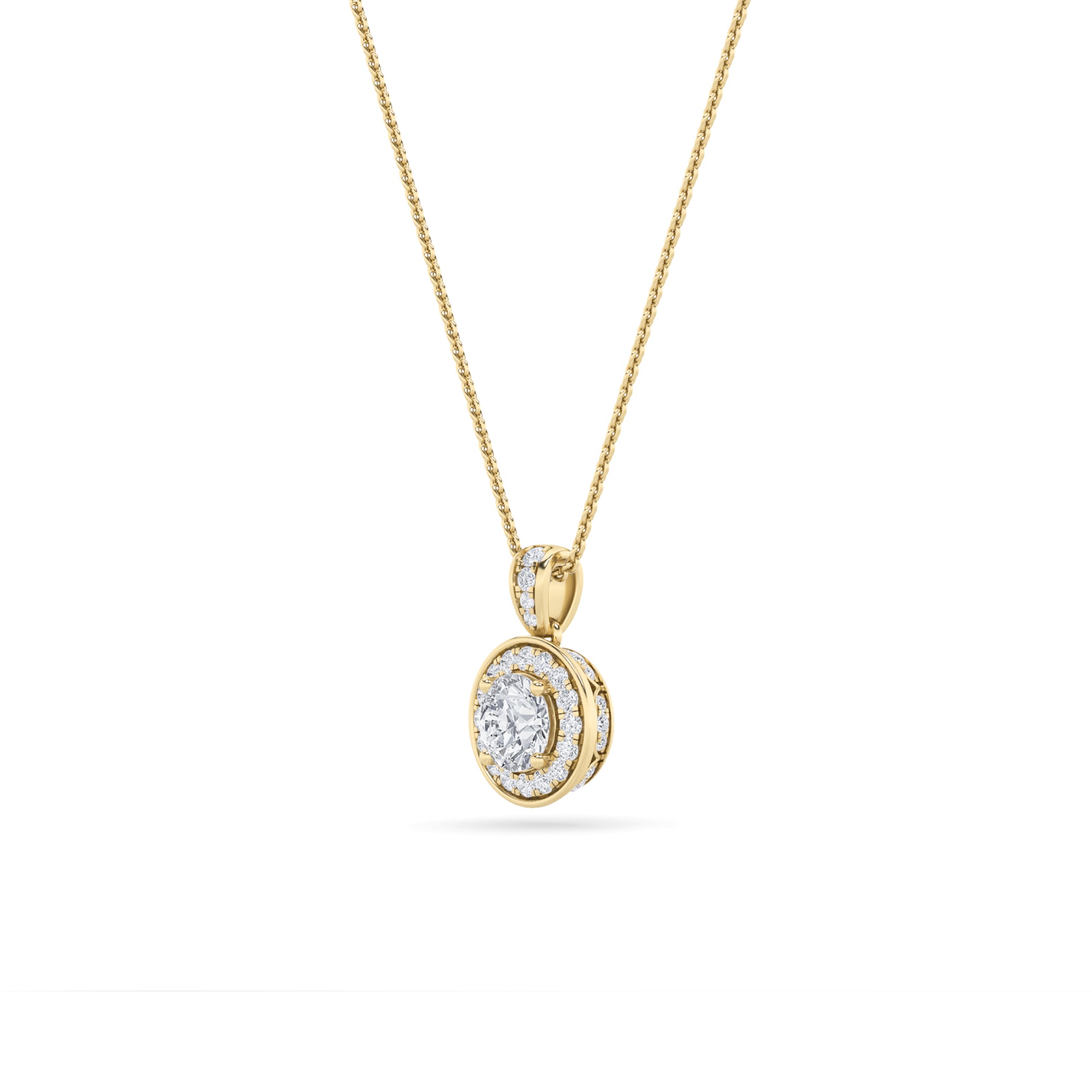 0.75CTW Round Shaped Lab Grown Diamond (F/VS) Halo Pendant in 14K Gold