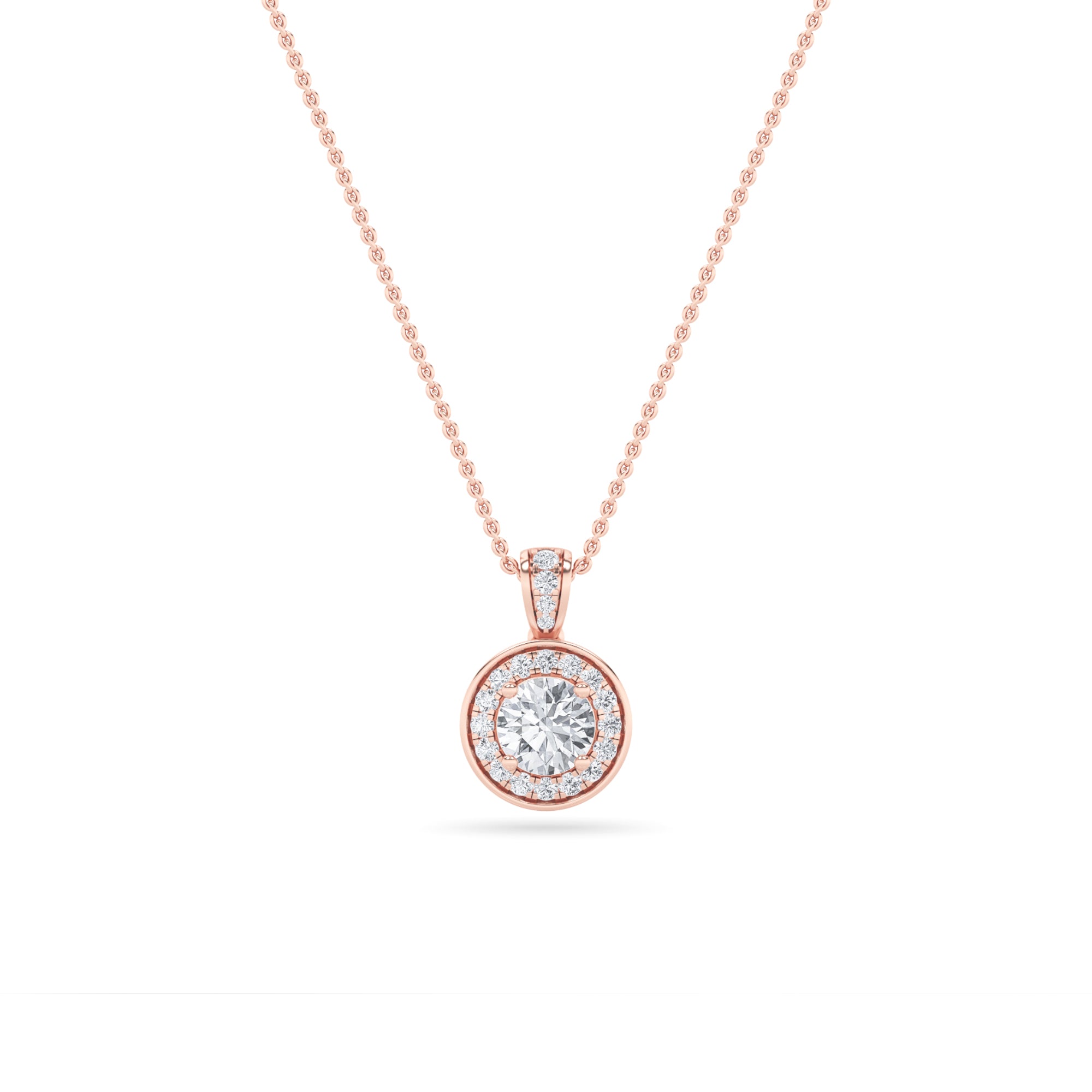 0.75CTW Round Shaped Lab Grown Diamond (F/VS) Halo Pendant in 14K Gold