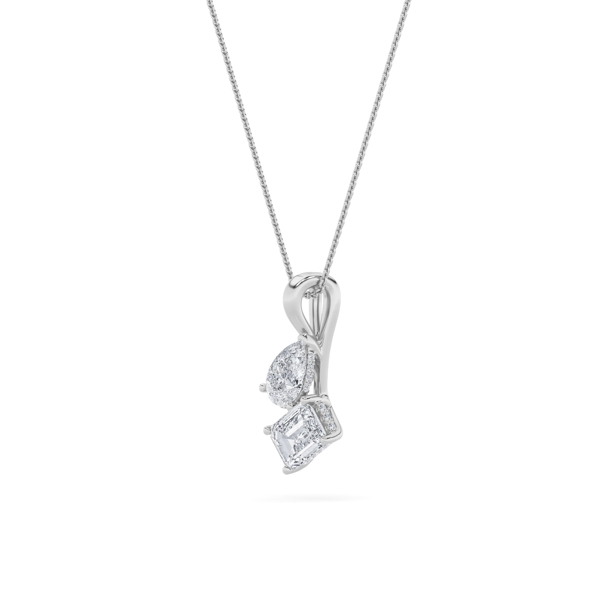 3CTW Emerald Shaped Lab Grown Diamond (F/VS) Toi et Moi Pendant in 14K Gold