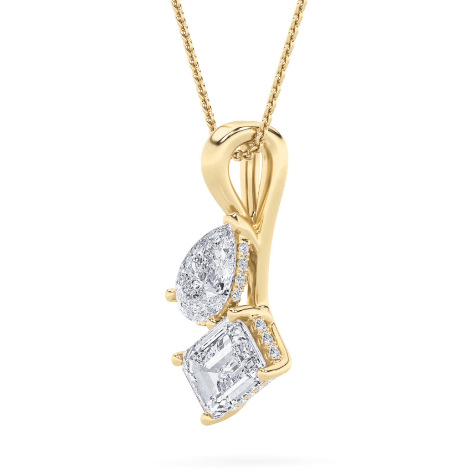 3CTW Radiant Shaped Lab Grown Diamond (F/VS) TOI Et Moi Fashion Pendant in 14K Gold