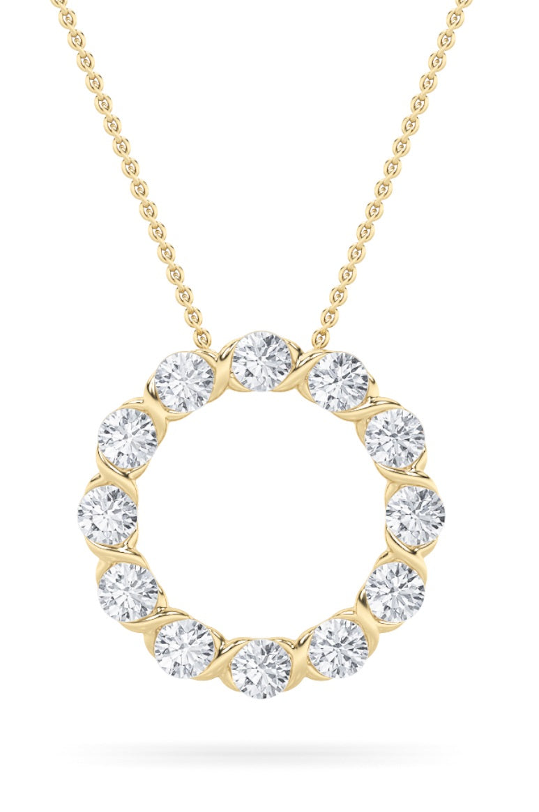 2CTW Round Shaped Lab Grown Diamond (F/VS) Circle Pendant in 14K Gold