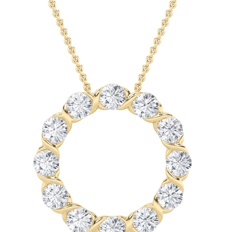 2Cttw Round Shaped Lab Grown Diamond (F/VS) Circle Pendant in 14K Gold