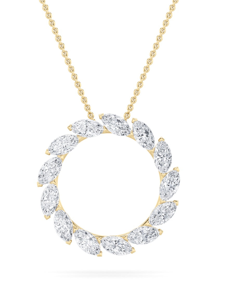 2CTW Marquise Shaped Lab Grown Diamond (F/VS) Circle Necklace in 14K Gold