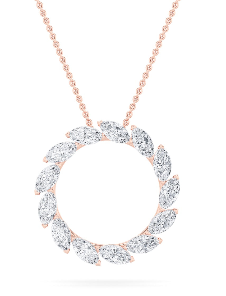 2CTW Marquise Shaped Lab Grown Diamond (F/VS) Circle Necklace in 14K Gold