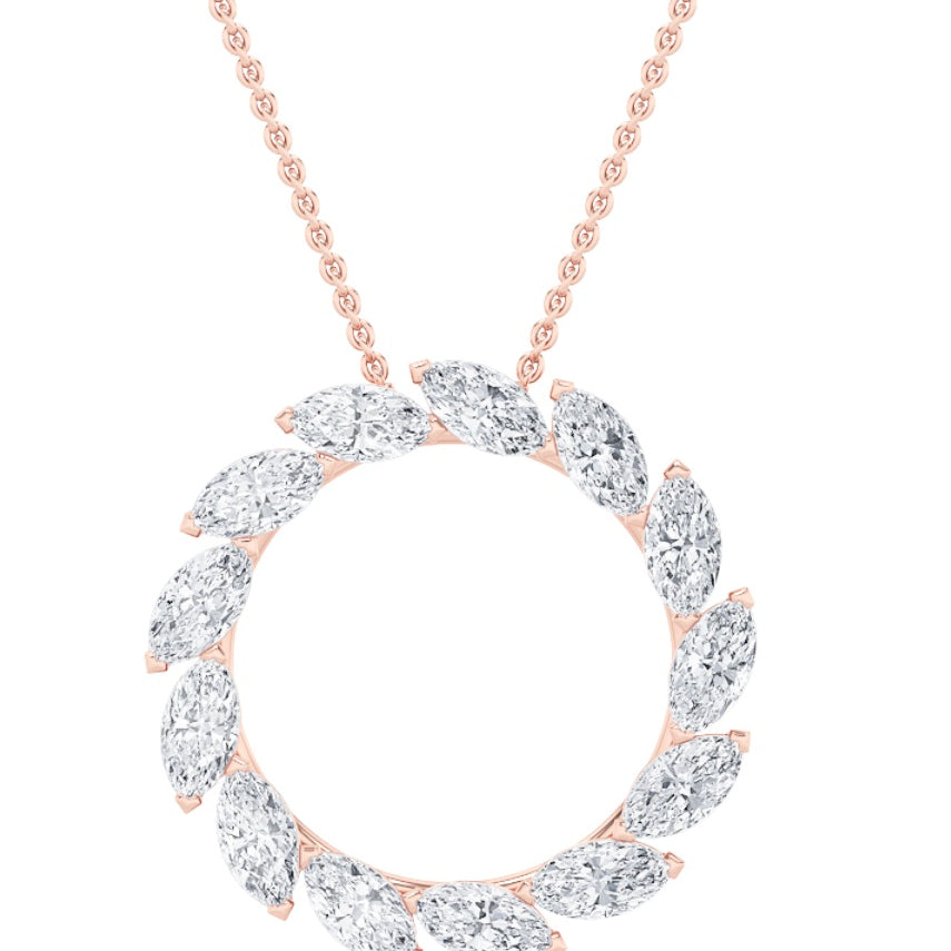 2Cttw Marquise Shaped Lab Grown Diamond (F/VS) Circle Necklace in 14K Gold