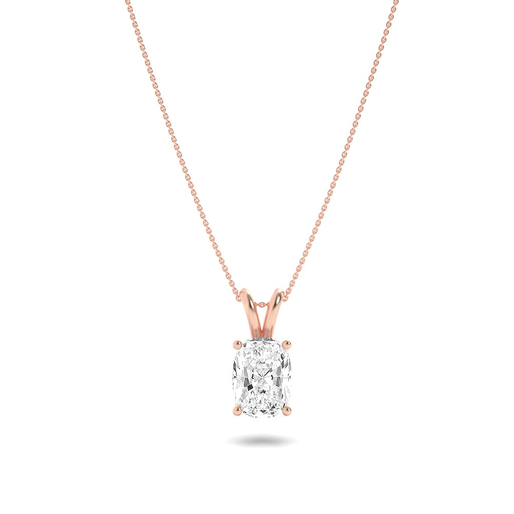 1CTW Elongated Cushion Shaped Lab Grown Diamond (F/VS) Split Bale Solitaire Pendant in 14K Gold