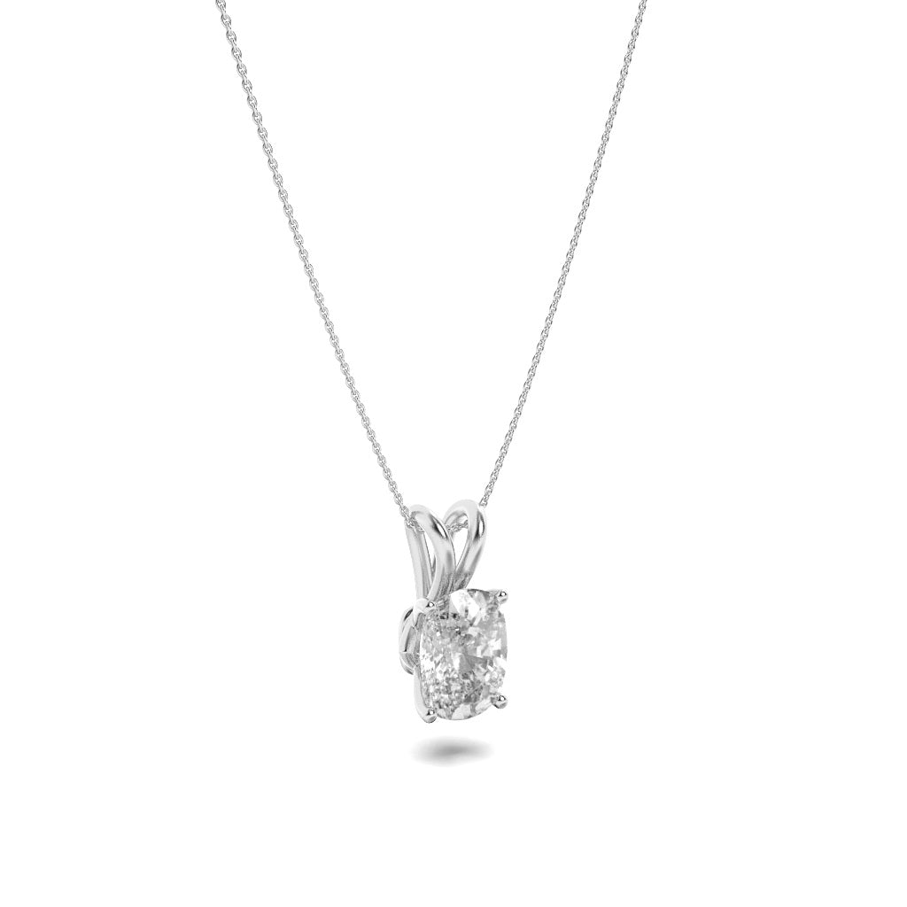 2CTW Elongated Cushion Shaped Lab Grown Diamond (F/VVS) Split Bale Solitaire Pendant in 14K Gold