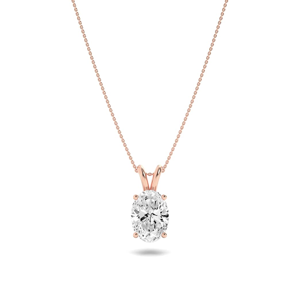1CTW Oval Shaped Lab Grown Diamond (F/VS) Split Bale Solitaire Pendant in 14K Gold
