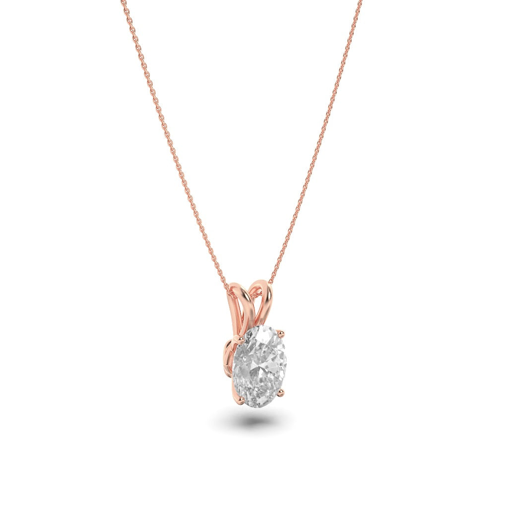 2CTW Oval Shaped Lab Grown Diamond (F/VS) Split Bale Solitaire Pendant in 14K Gold