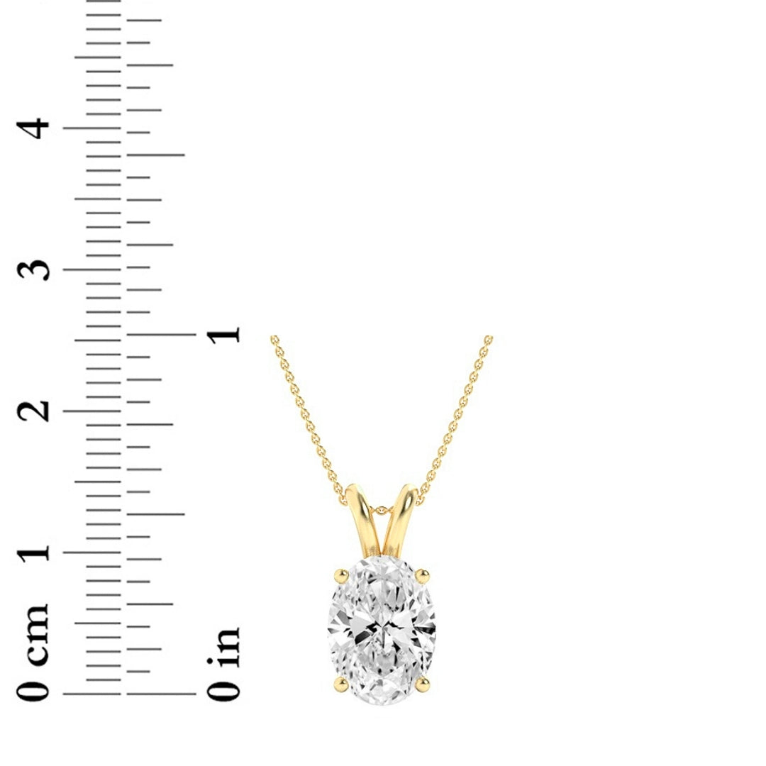 3CTW Oval Shaped Lab Grown Diamond (F/VS) Split Bale Solitaire Pendant in 14K Gold