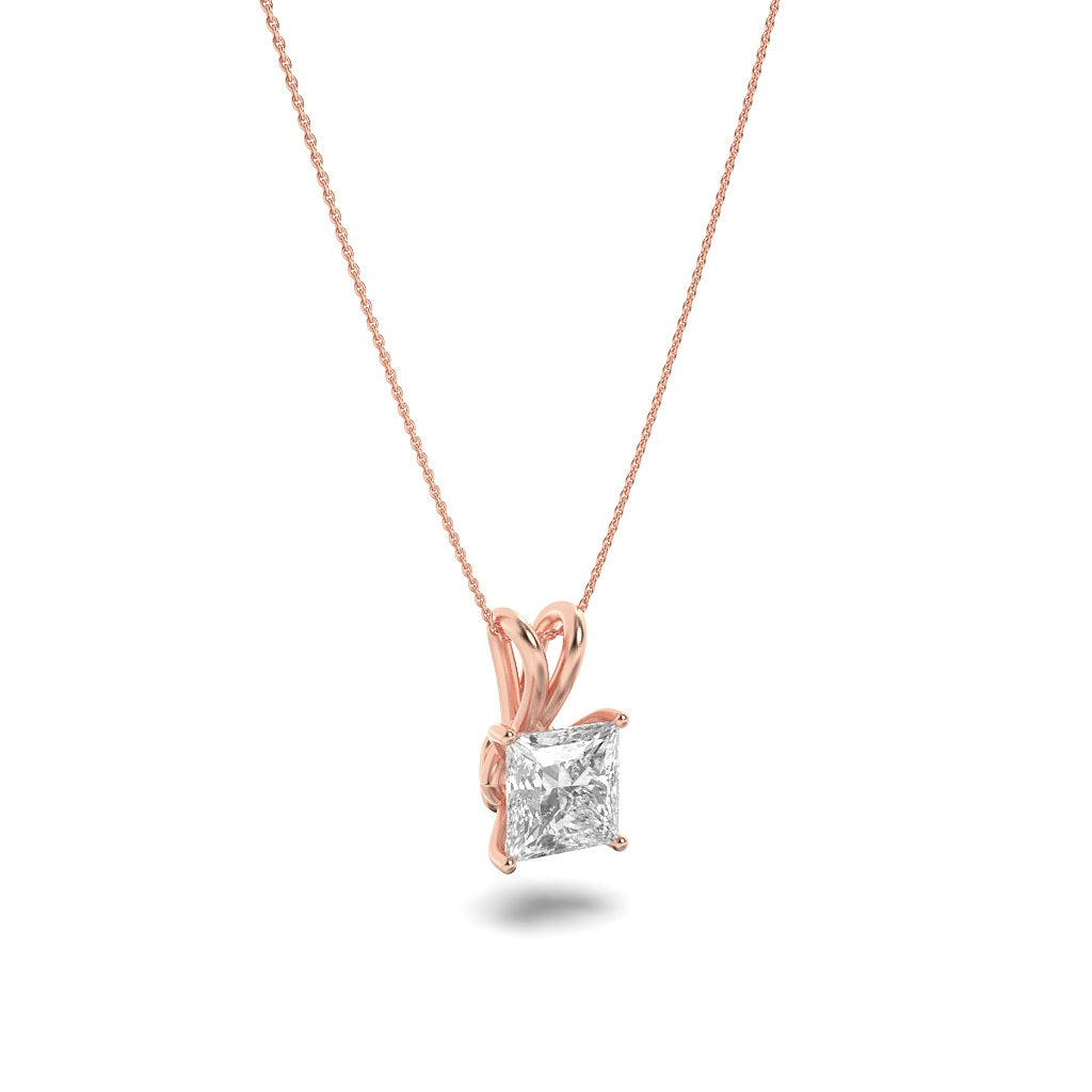 1CTW Princess Shaped Lab Grown Diamond (F/VS) Split Bale Solitaire Pendant in 14K Gold