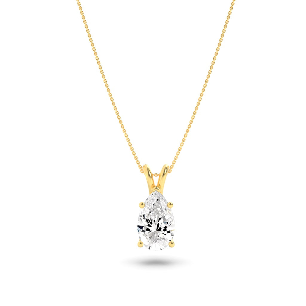 3CTW Pear Shaped Lab Grown Diamond (F/VS) Split Bale Solitaire Pendant in 14K Gold