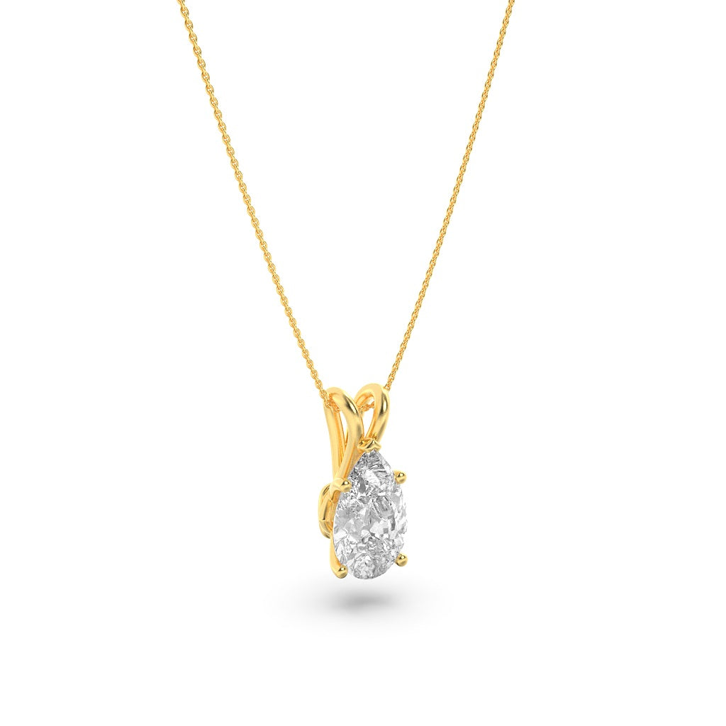 3CTW Pear Shaped Lab Grown Diamond (F/VS) Split Bale Solitaire Pendant in 14K Gold