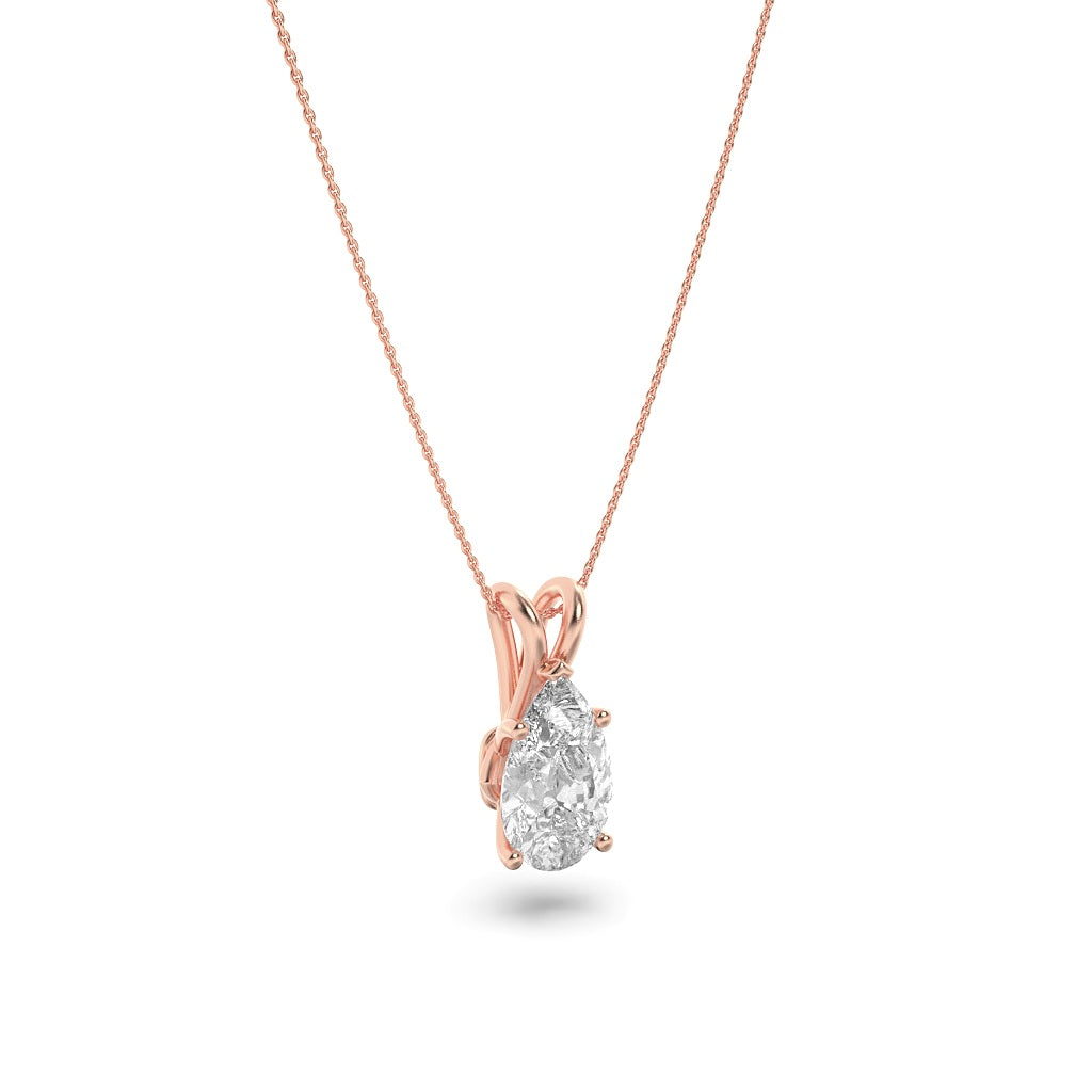 3CTW Pear Shaped Lab Grown Diamond (F/VS) Split Bale Solitaire Pendant in 14K Gold