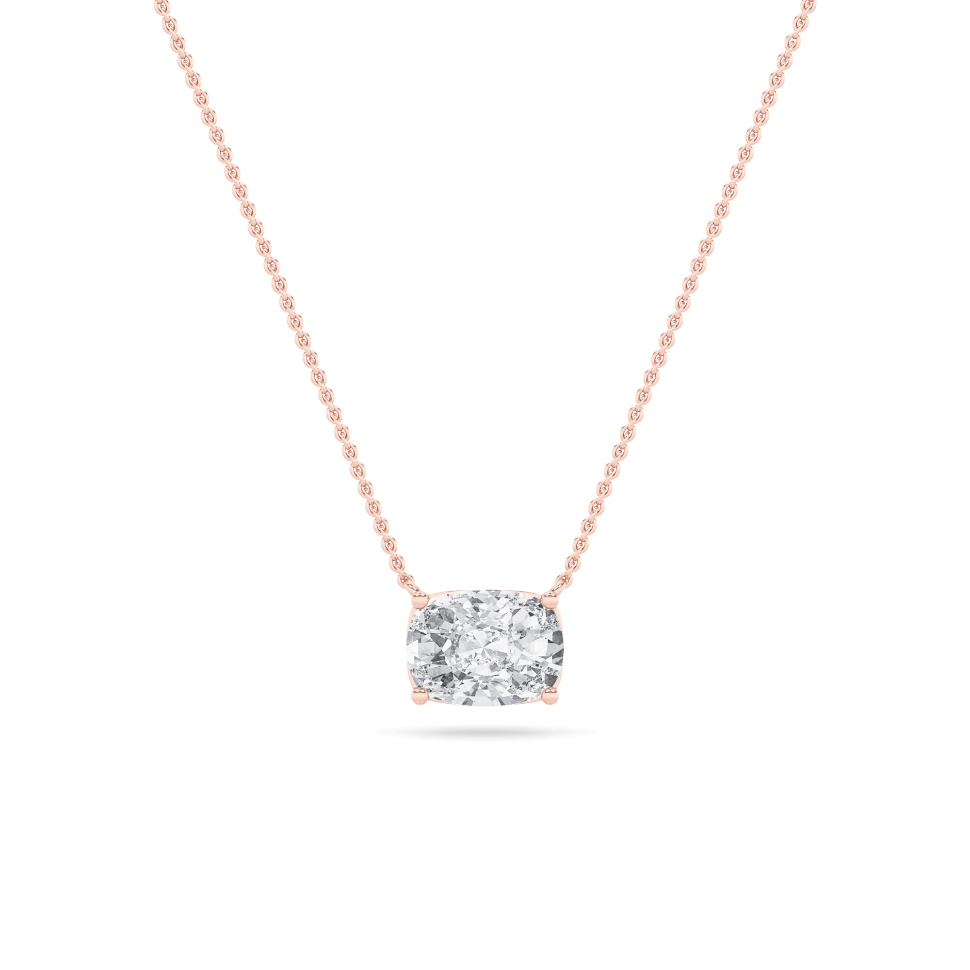 1CTW Elongated Cushion Shaped Lab Grown Diamond (F/VS) East West Solitaire Necklace in 14K Gold