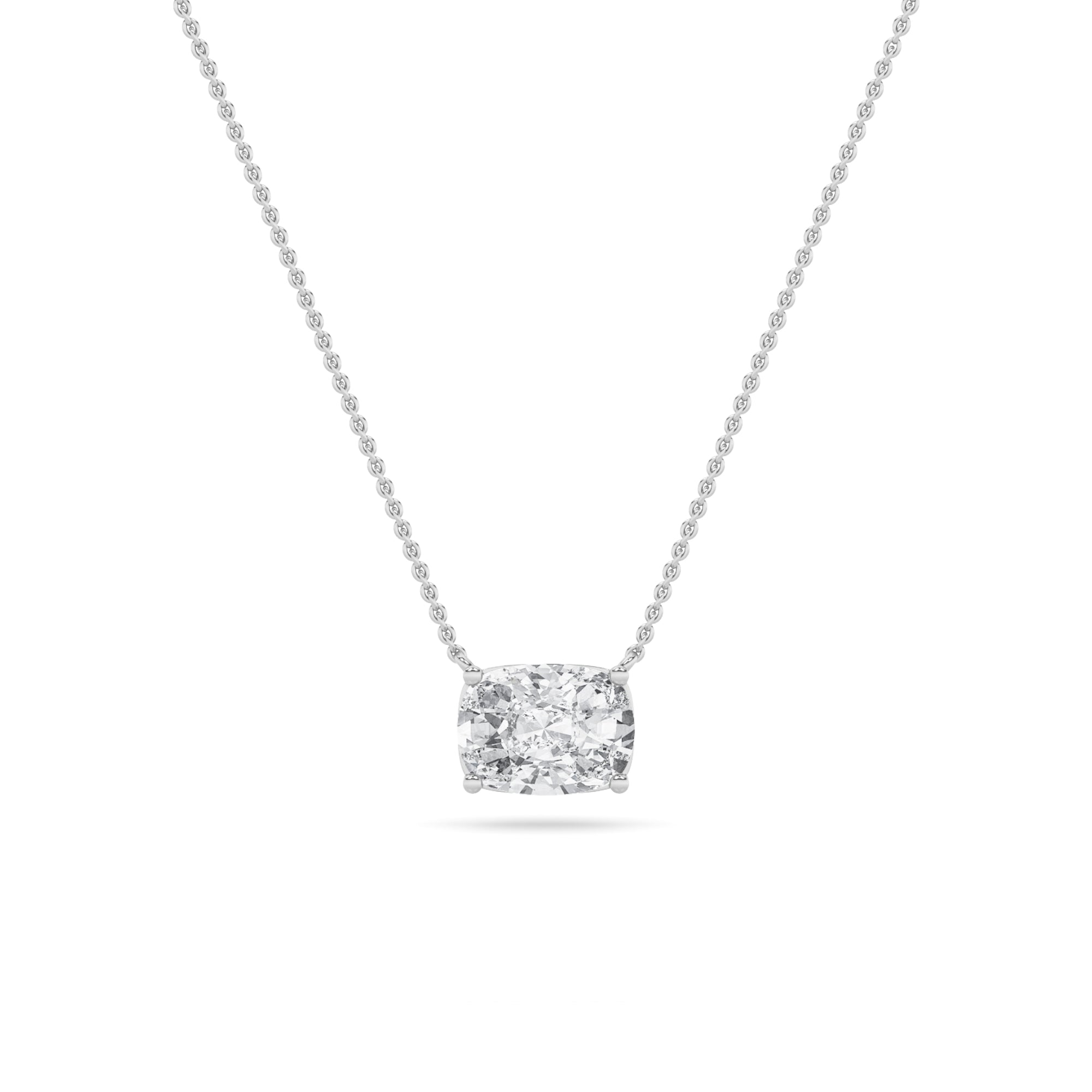 2CTW Elongated Cushion Shaped Lab Grown Diamond (F/VS) East West Solitaire Necklace in 14K Gold