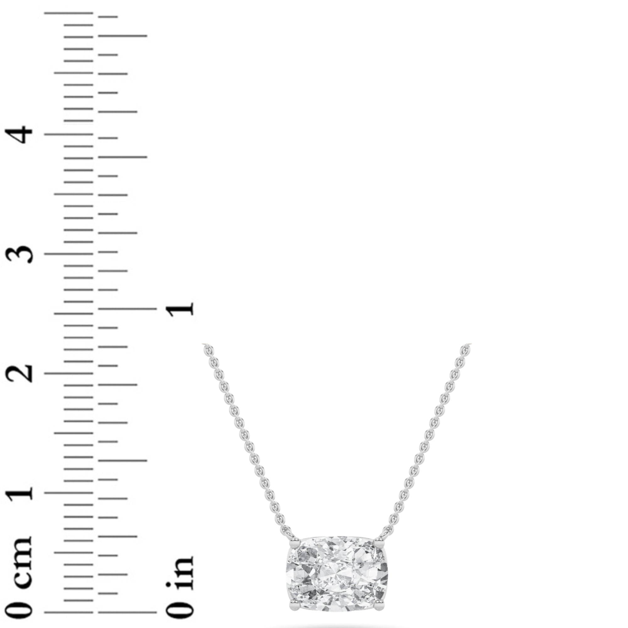 2CTW Elongated Cushion Shaped Lab Grown Diamond (F/VS) East West Solitaire Necklace in 14K Gold