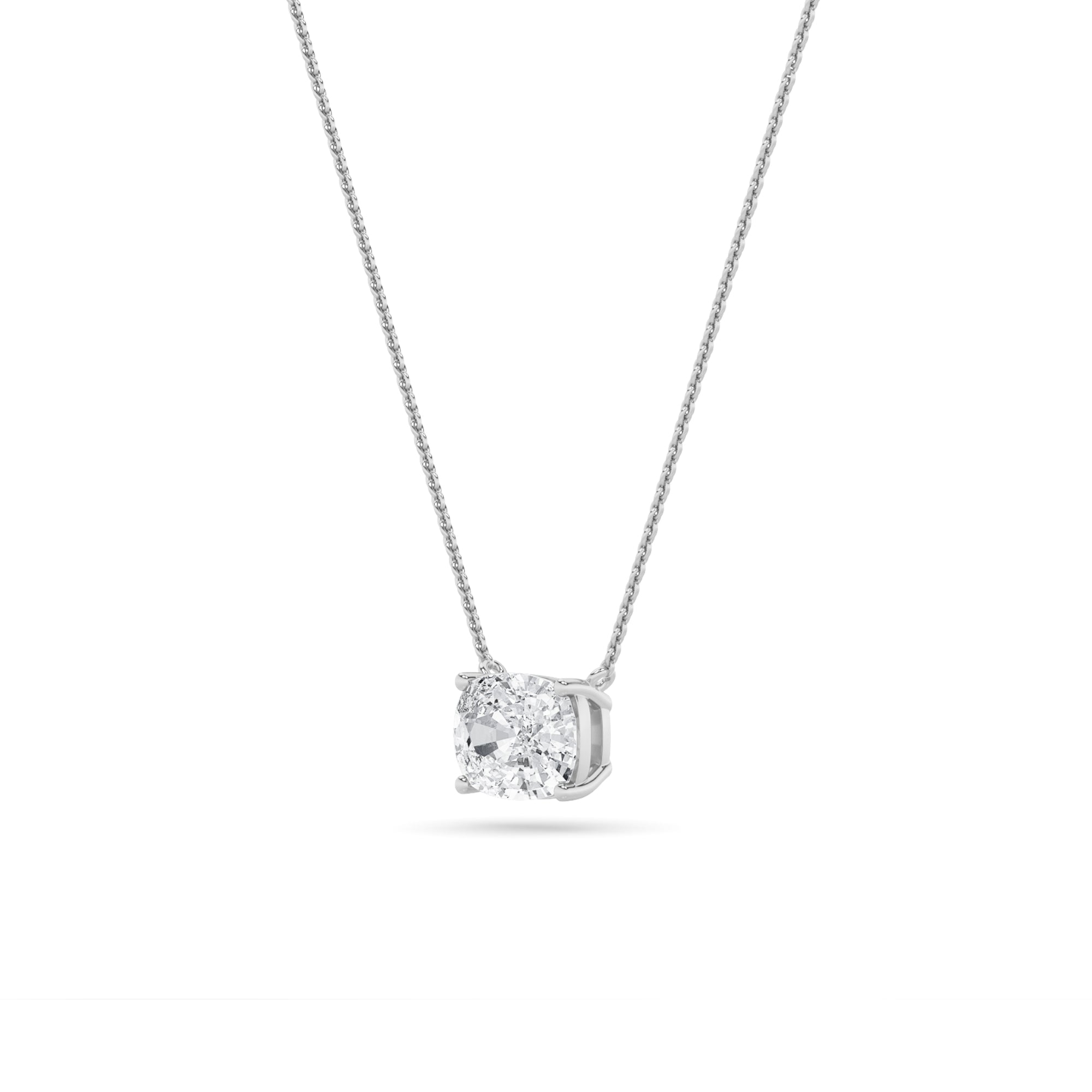 3CTW Elongated Cushion Shaped Lab Grown Diamond (F/VS) East West Solitaire Necklace in 14K Gold