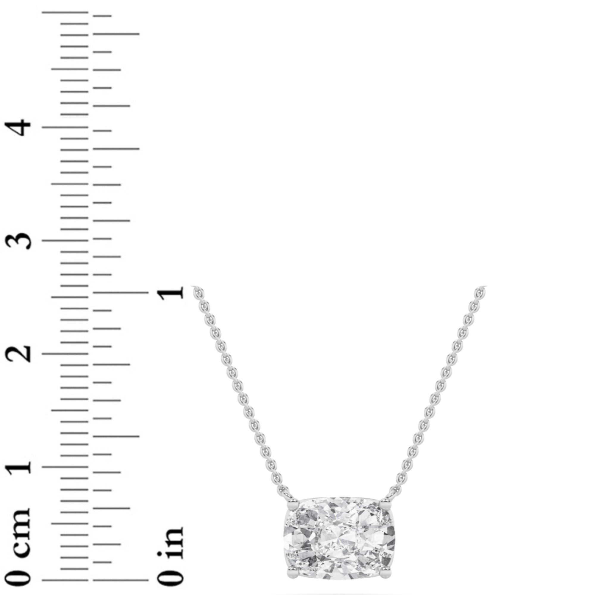 3CTW Elongated Cushion Shaped Lab Grown Diamond (F/VS) East West Solitaire Necklace in 14K Gold