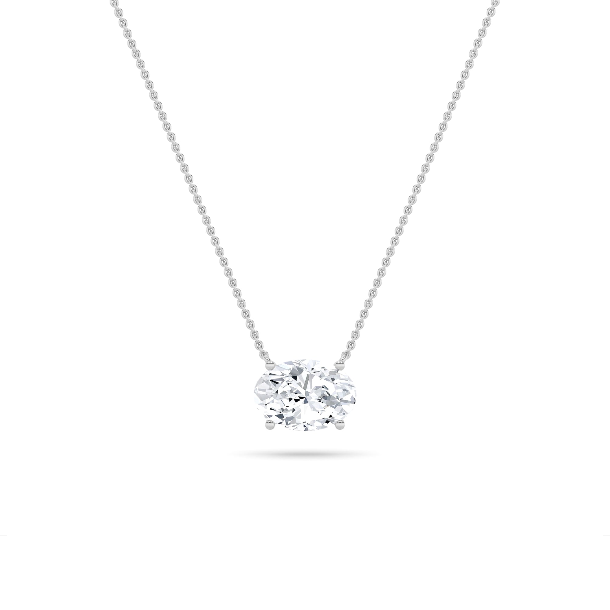 2CTW Oval Shaped Lab Grown Diamond (F/VS) East West Solitaire Necklace in 14K Gold