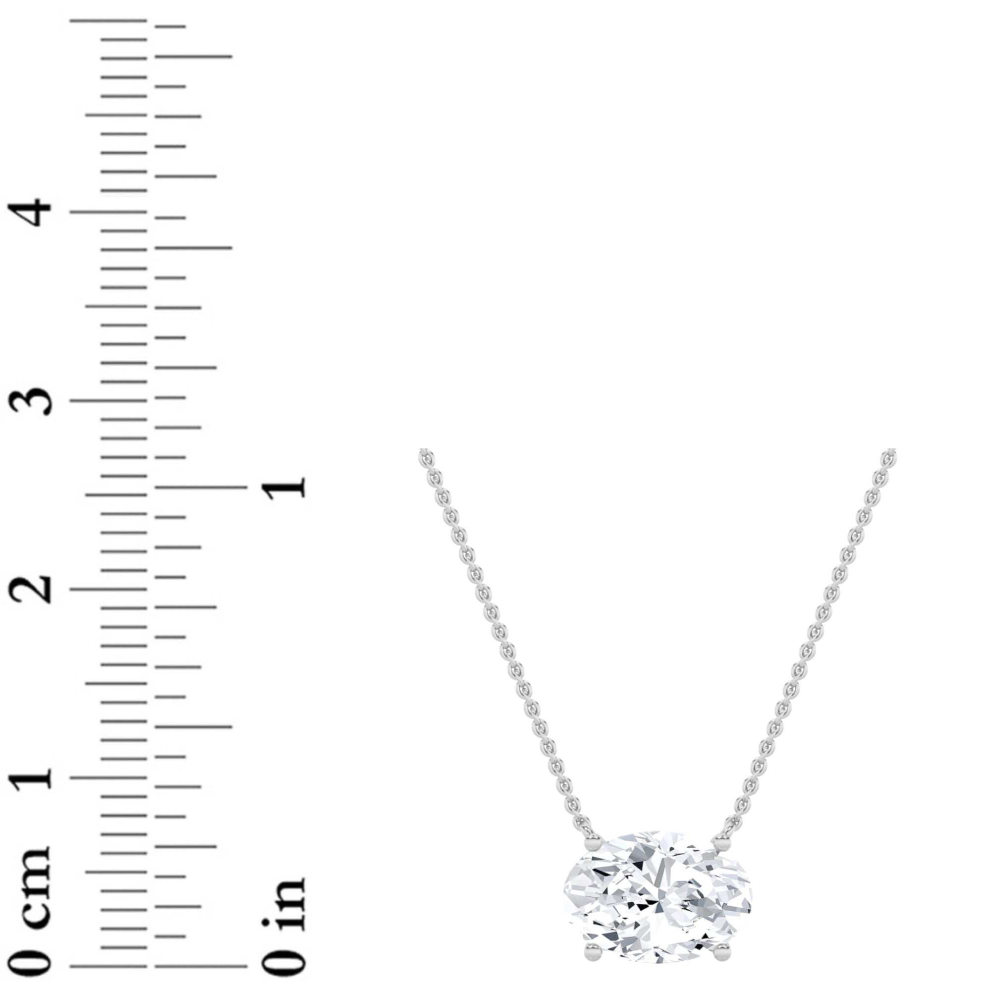 2CTW Oval Shaped Lab Grown Diamond (F/VS) East West Solitaire Necklace in 14K Gold