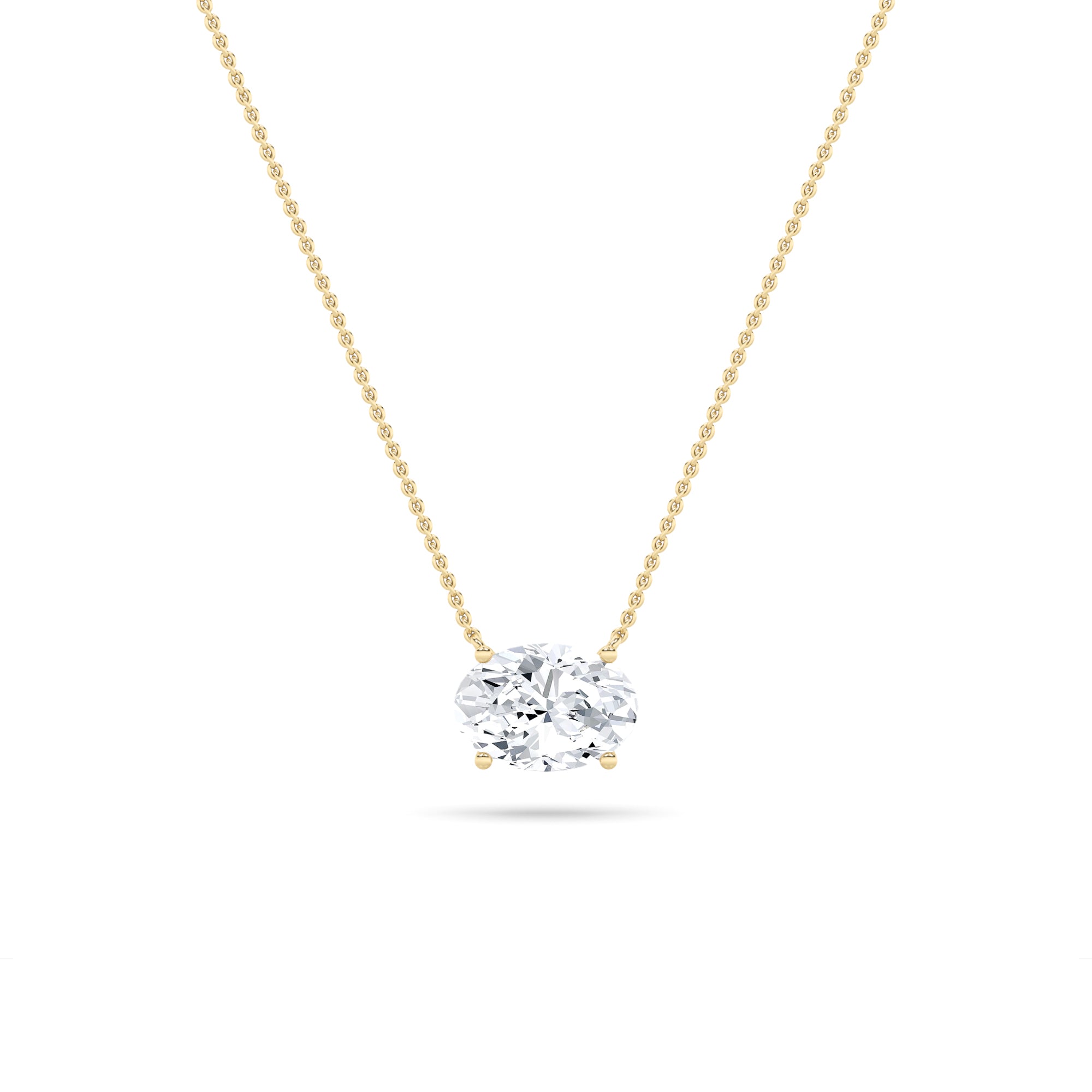 2CTW Oval Shaped Lab Grown Diamond (F/VS) East West Solitaire Necklace in 14K Gold