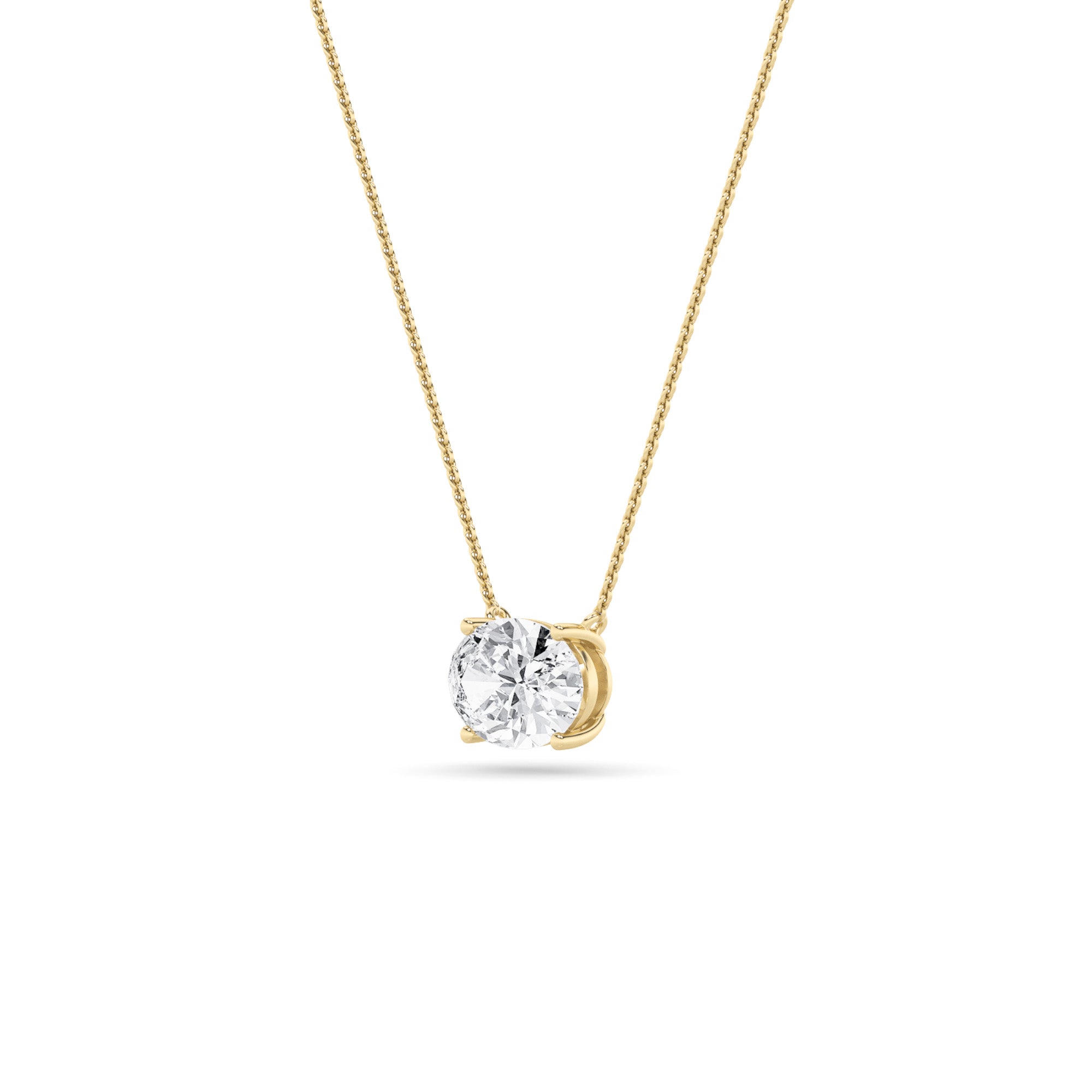 2CTW Oval Shaped Lab Grown Diamond (F/VS) East West Solitaire Necklace in 14K Gold