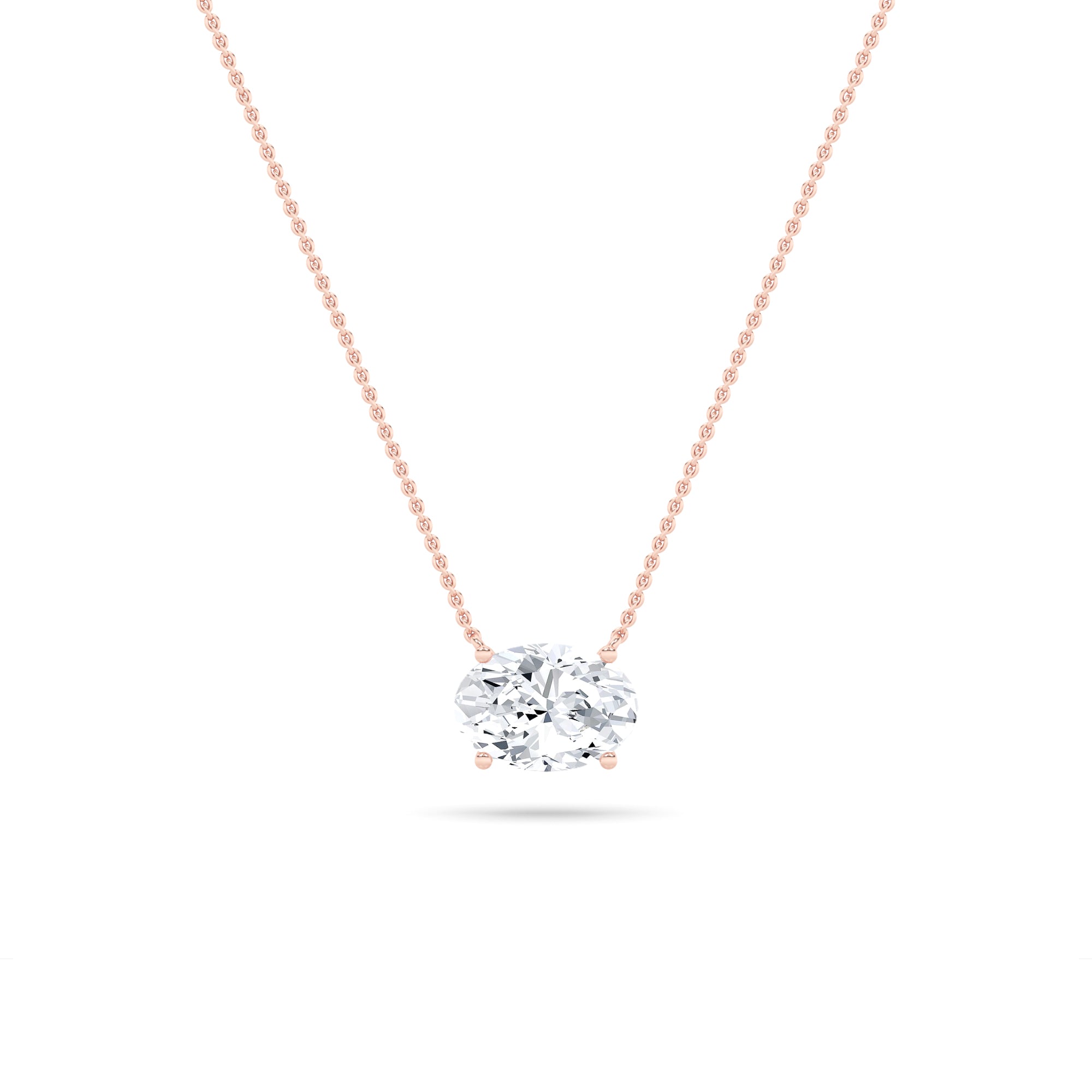 2CTW Oval Shaped Lab Grown Diamond (F/VS) East West Solitaire Necklace in 14K Gold