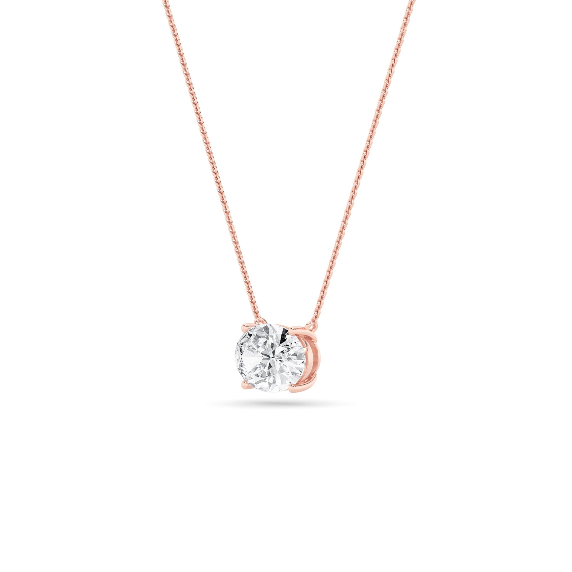3CTW Oval Shaped Lab Grown Diamond (F/VS) East West Solitaire Necklace in 14K Gold