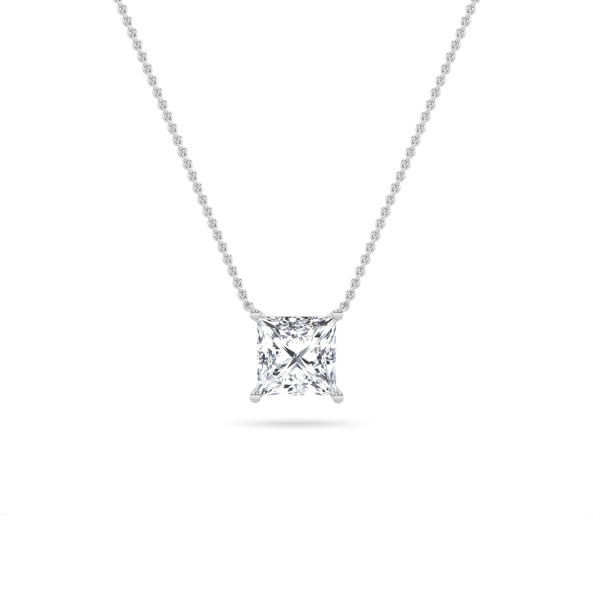 1CTW Princess Shaped Lab Grown Diamond (F/VS) Solitaire Necklace in 14K Gold