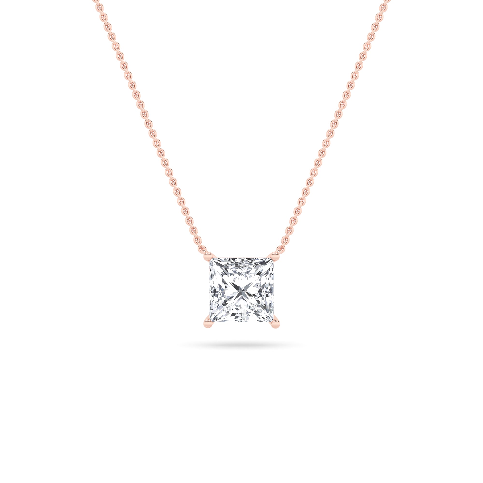 1CTW Princess Shaped Lab Grown Diamond (F/VS) Solitaire Necklace in 14K Gold