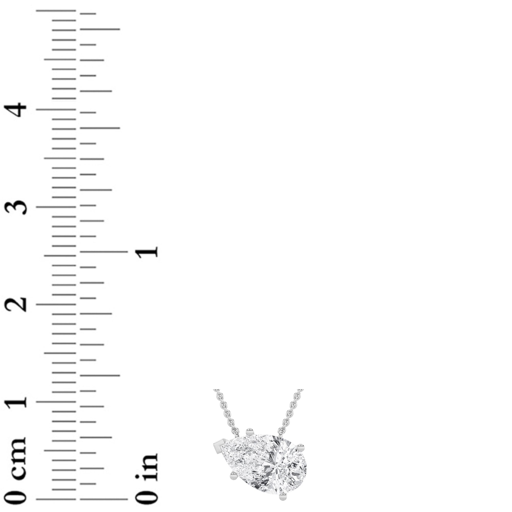 1CTW Pear Shaped Lab Grown Diamond (F/VS) East West Solitaire Necklace in 14K Gold