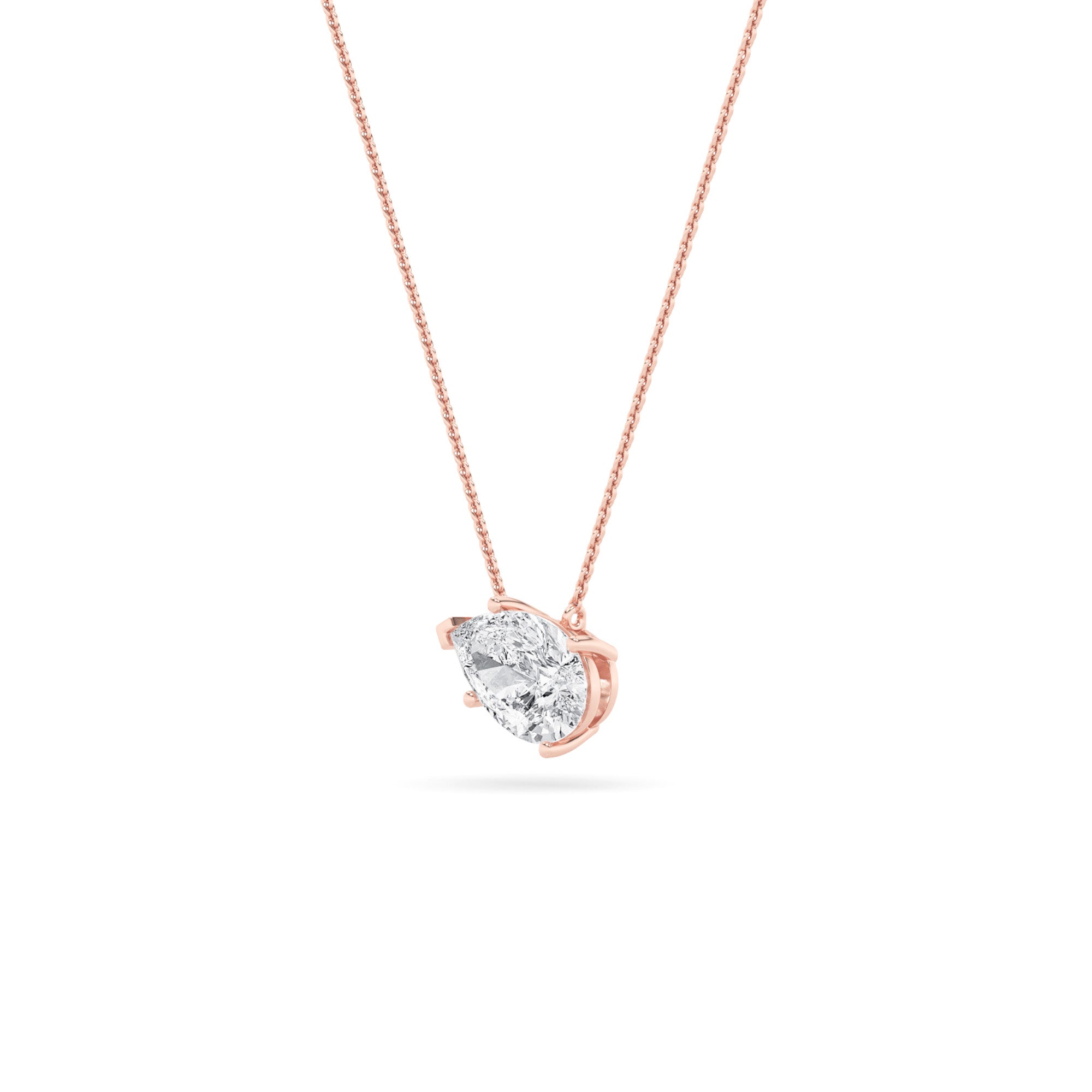 3CTW Pear Shaped Lab Grown Diamond (F/VS) East West Solitaire Necklace in 14K Gold