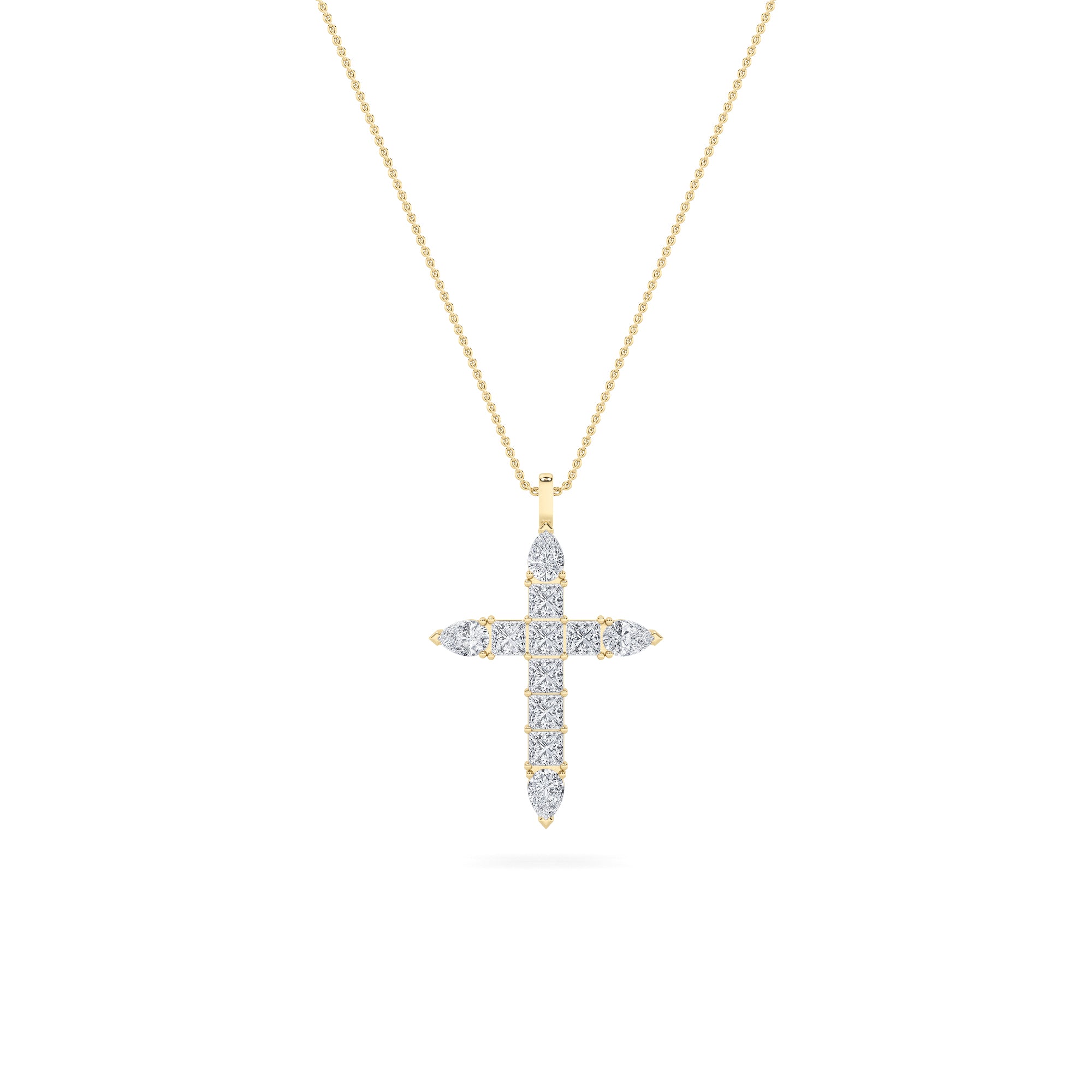 3.5CTW Pear Shaped Lab Grown Diamond (F/VS) Cross Pendant in 14K Gold