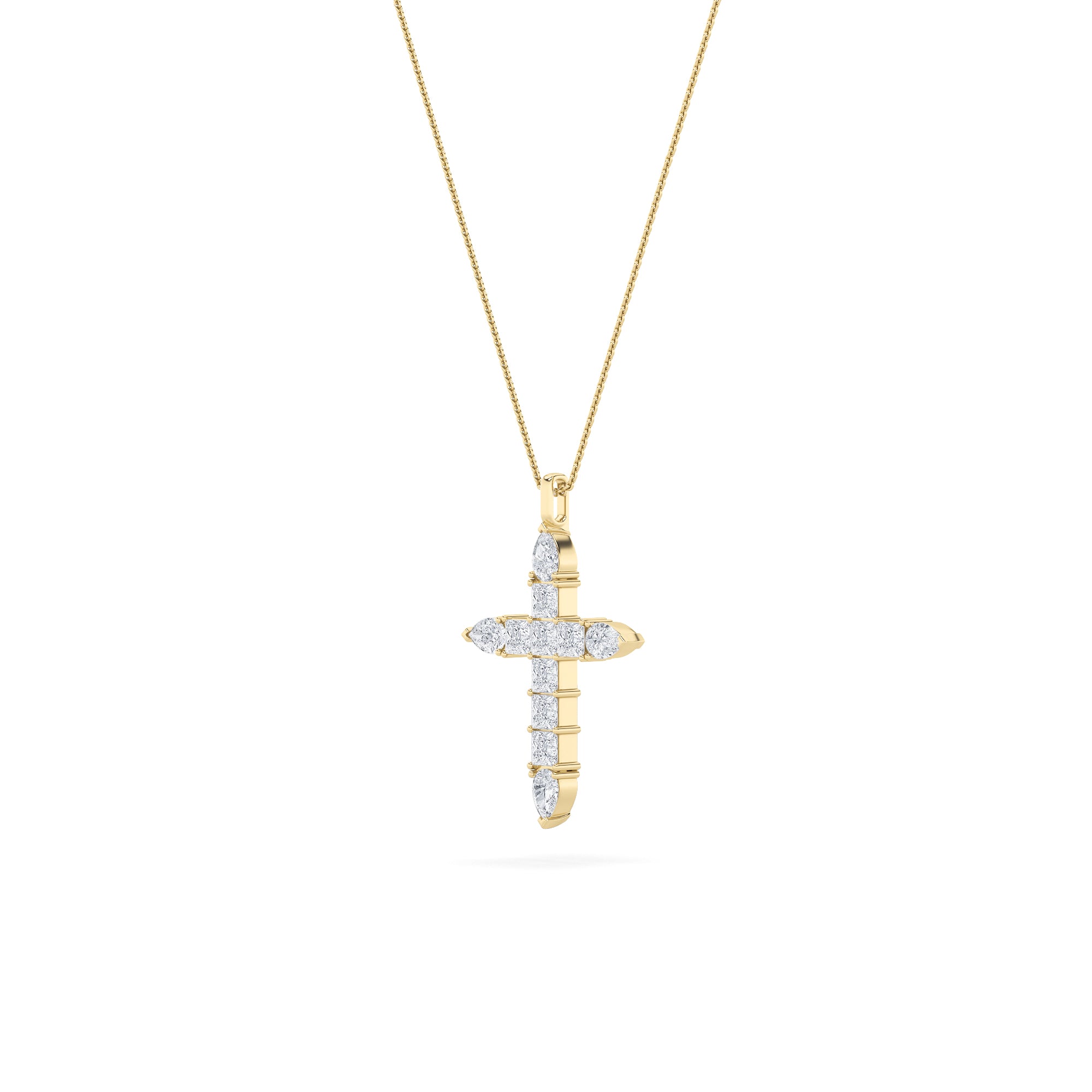 3.5CTW Pear Shaped Lab Grown Diamond (F/VS) Cross Pendant in 14K Gold