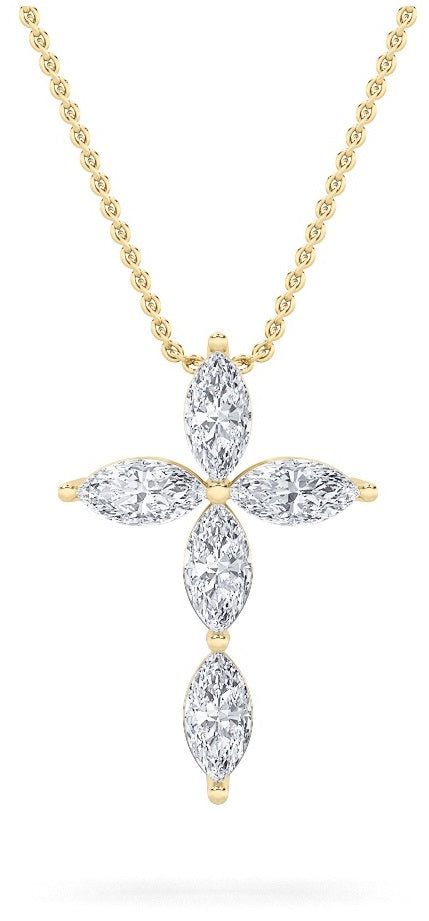 1.5CTW Marquise Shaped Lab Grown Diamond (F/VS) Cross Pendant in 14K Gold