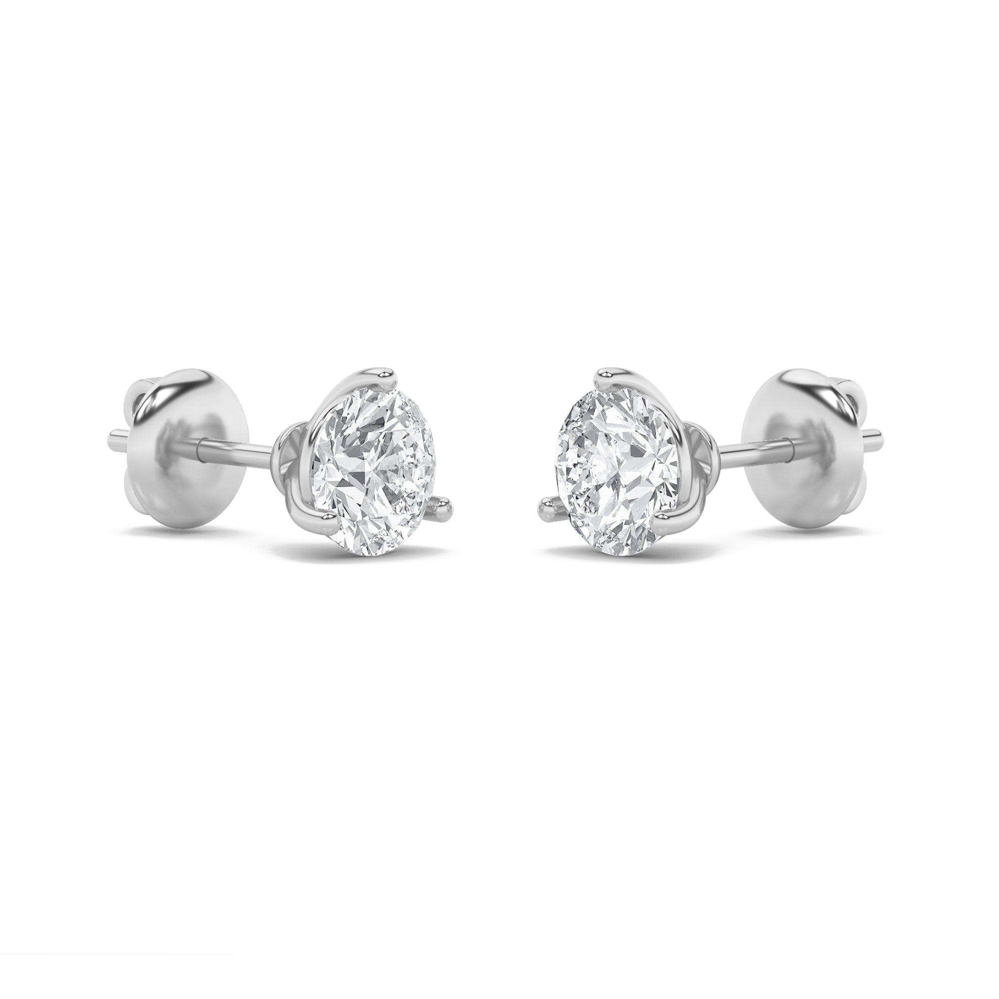 1CTW Round Shaped Lab Grown Diamond (F/VS) Three Prong Martini Stud Earrings in 14K Gold