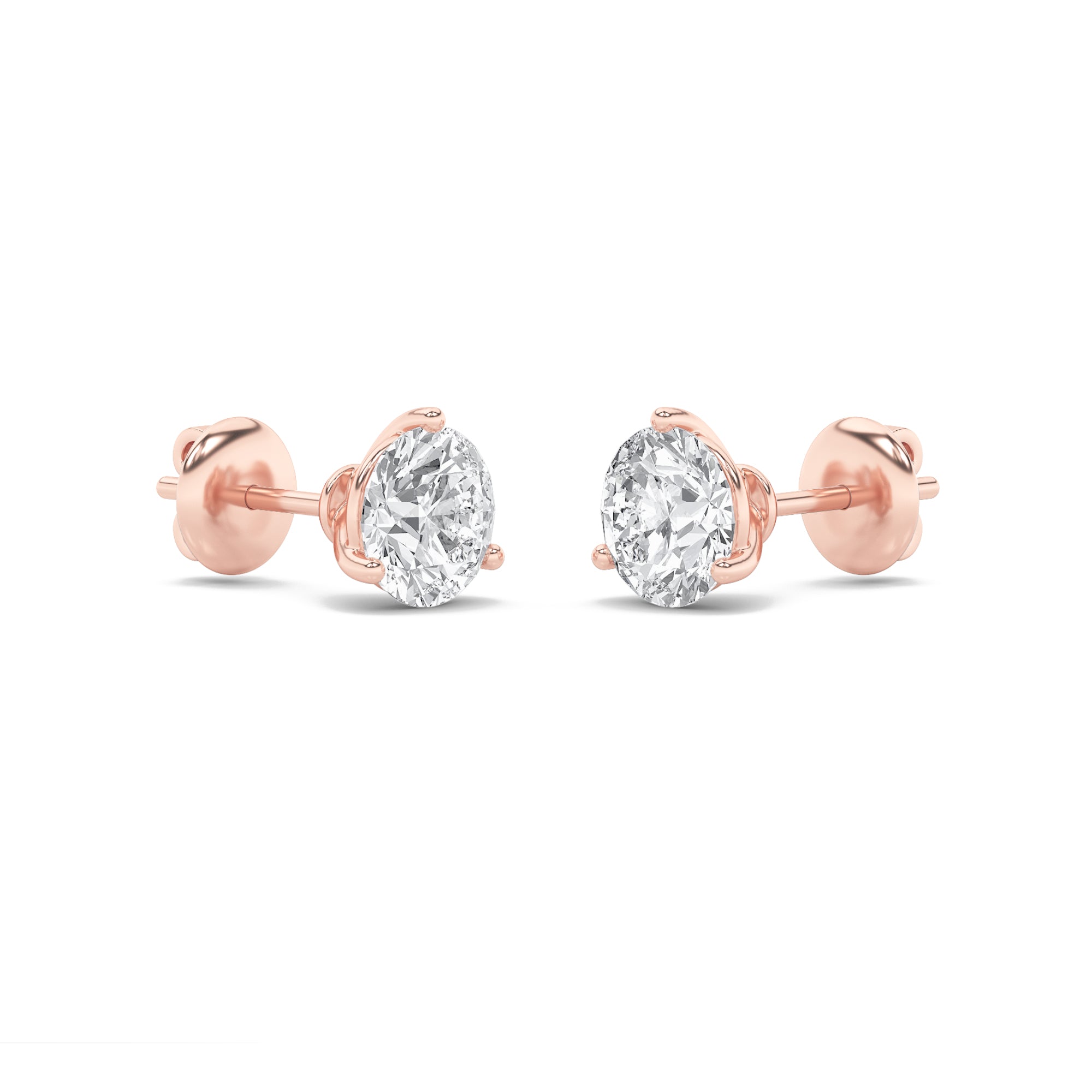 1CTW Round Shaped Lab Grown Diamond (F/VS) Three Prong Martini Stud Earrings in 14K Gold