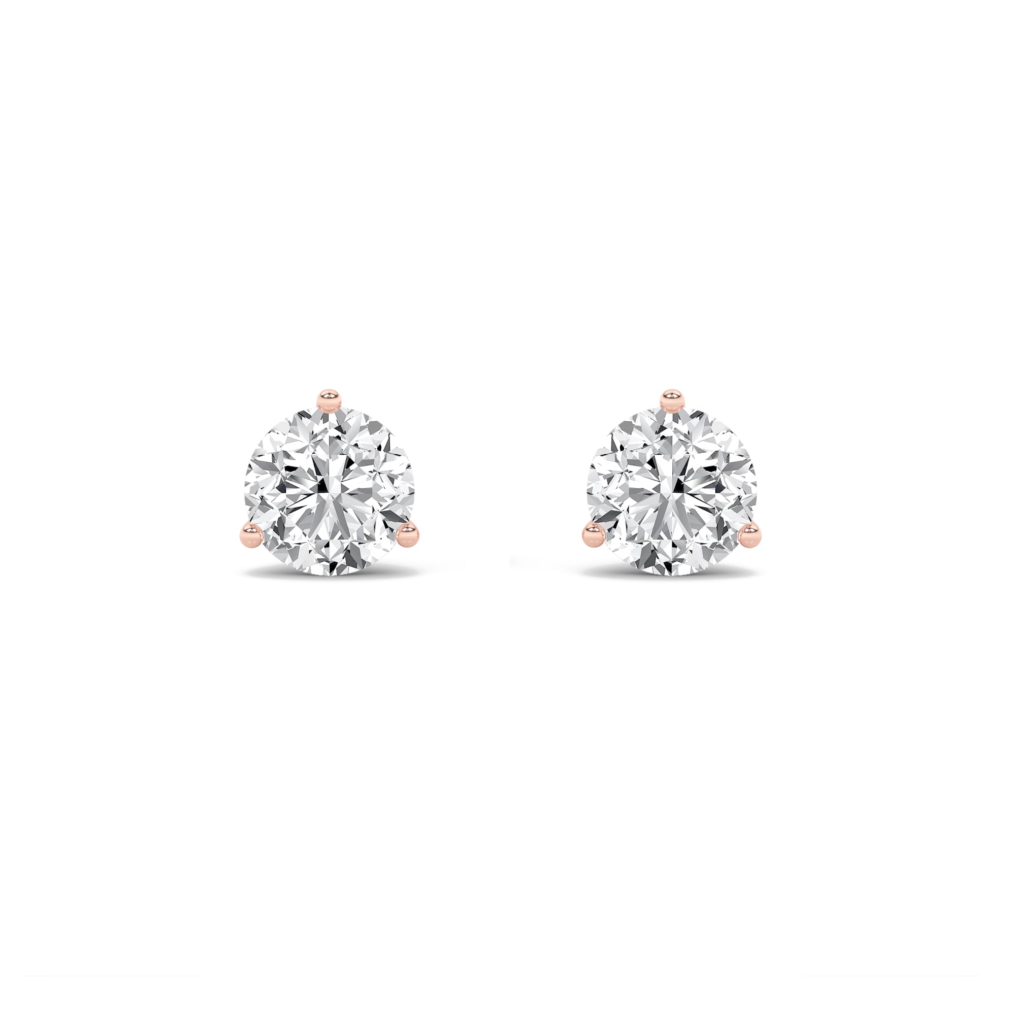 1CTW Round Shaped Lab Grown Diamond (F/VS) Three Prong Martini Stud Earrings in 14K Gold