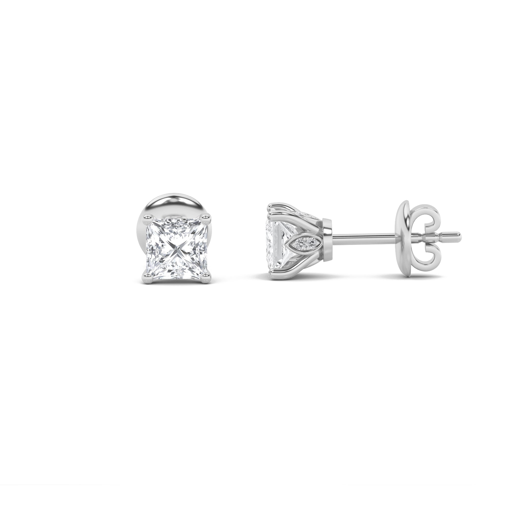 1CTW Princess Shaped Lab Grown Diamond (F/VS) Tulip Head Stud Earrings in 14K Gold