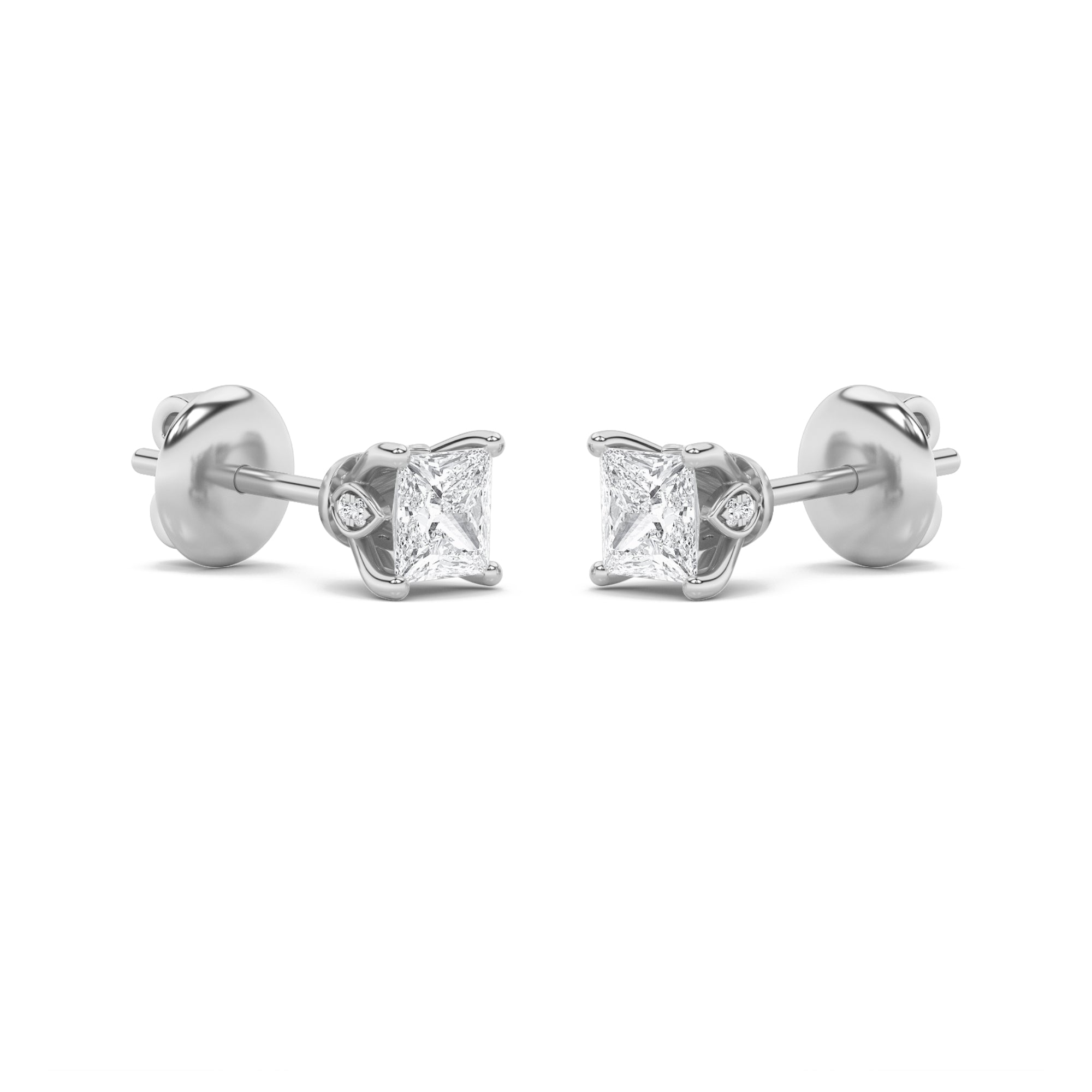 2CTW Princess Shaped Lab Grown Diamond (F/VS) Tulip Head Stud Earrings in 14K Gold