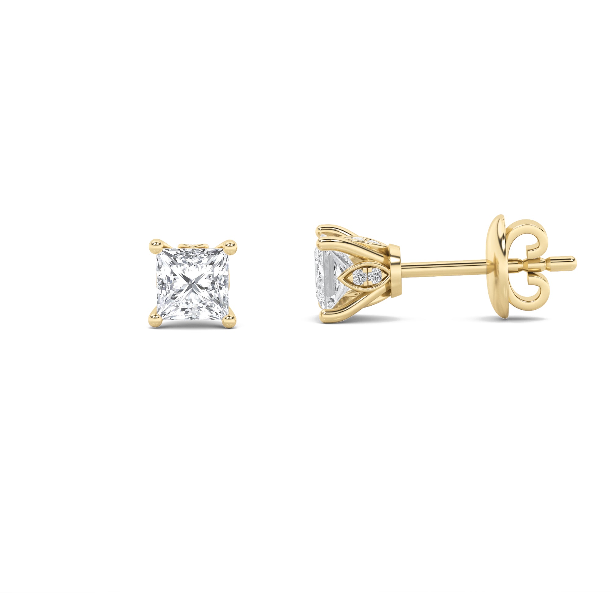 2CTW Princess Shaped Lab Grown Diamond (F/VS) Tulip Head Stud Earrings in 14K Gold