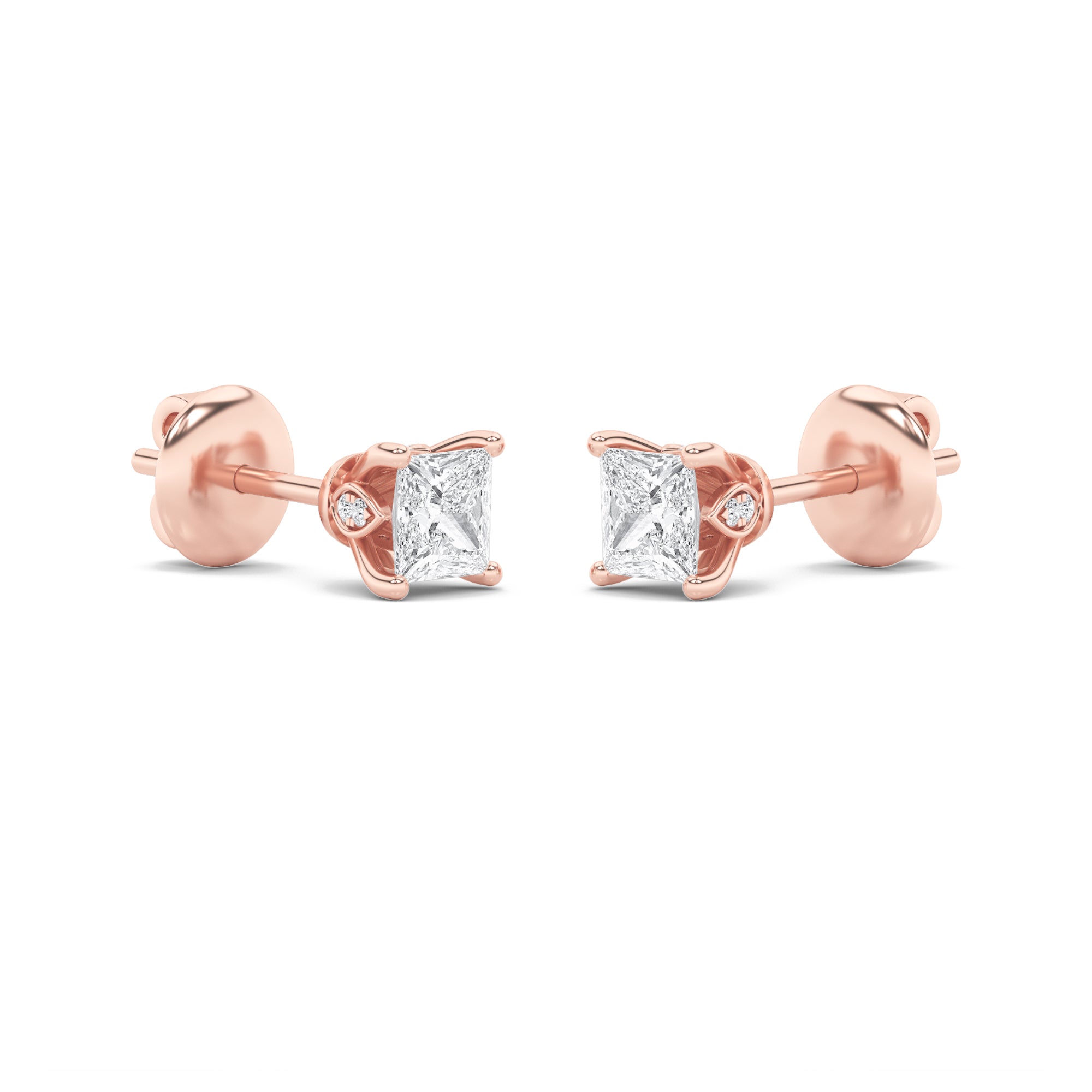 2CTW Princess Shaped Lab Grown Diamond (F/VS) Tulip Head Stud Earrings in 14K Gold