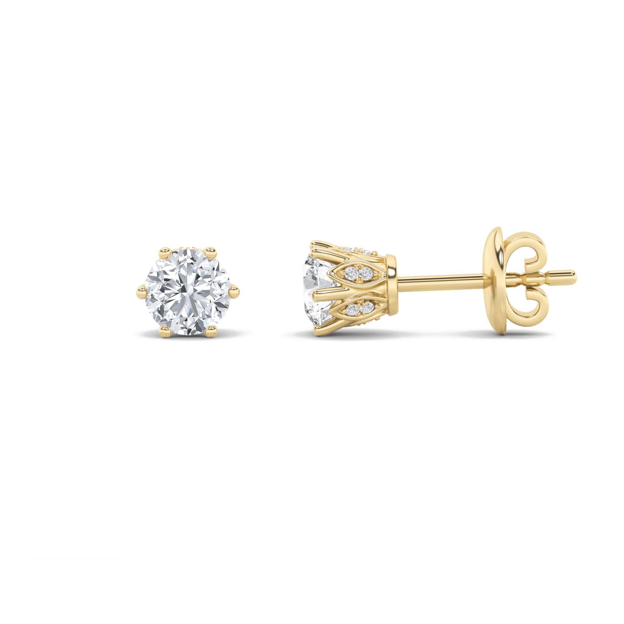 2CTW Round Shaped Lab Grown Diamond (F/VS) Tulip Head Stud Earrings in 14K Gold