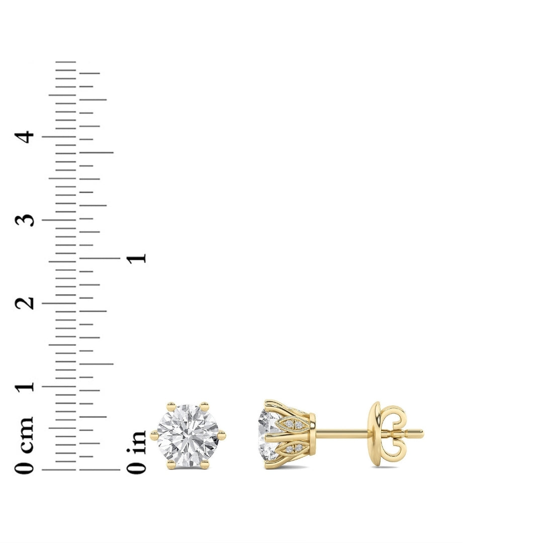2CTW Round Shaped Lab Grown Diamond (F/VS) Tulip Head Stud Earrings in 14K Gold