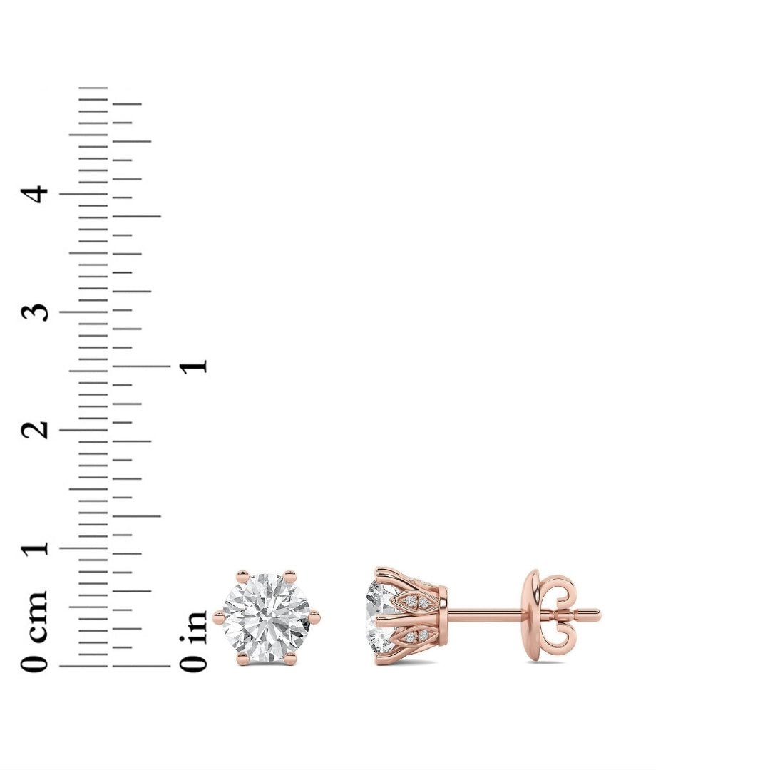 2CTW Round Shaped Lab Grown Diamond (F/VS) Tulip Head Stud Earrings in 14K Gold